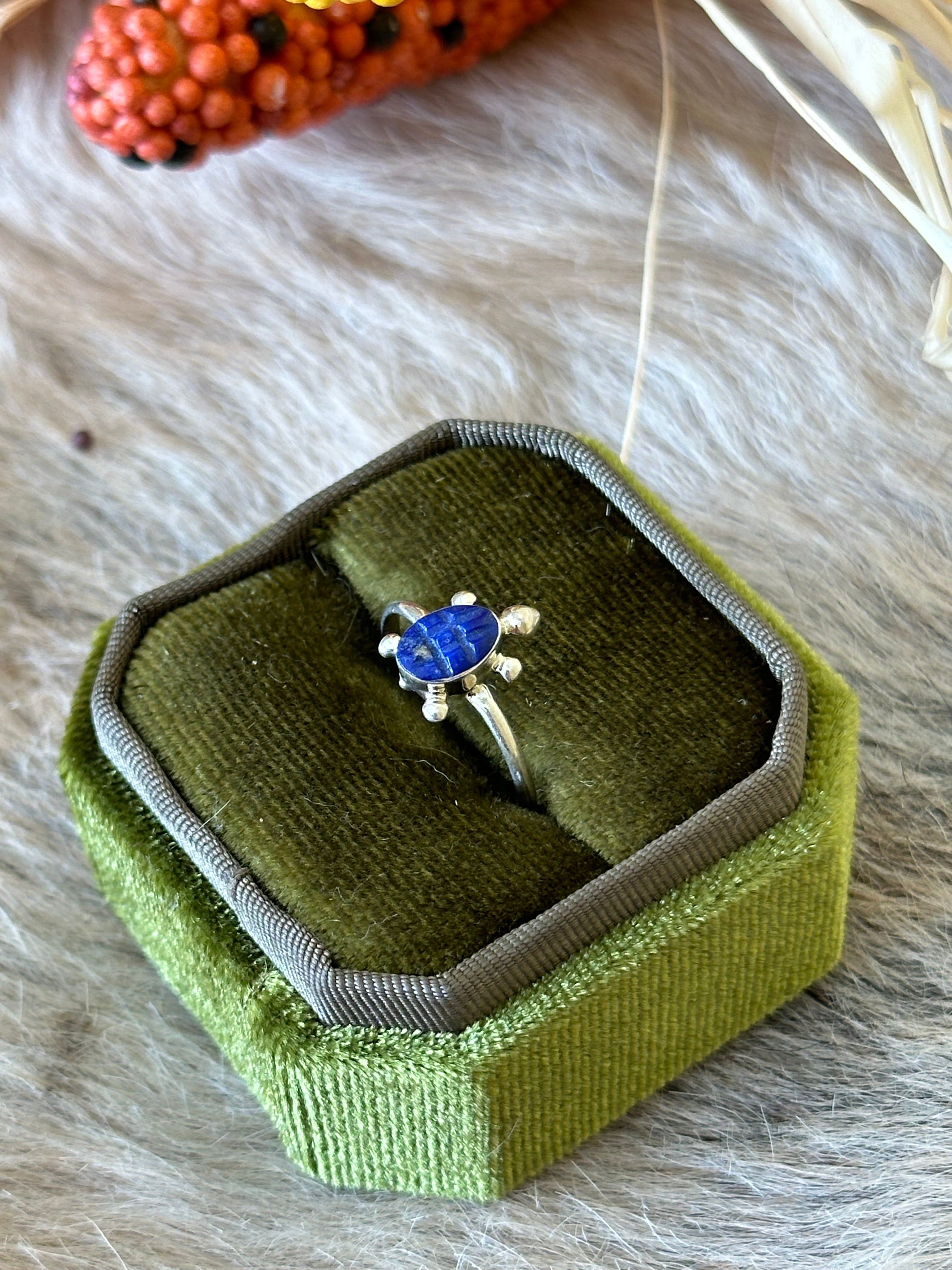 Zuni Made Lapis & Sterling Silver Turtle Ring