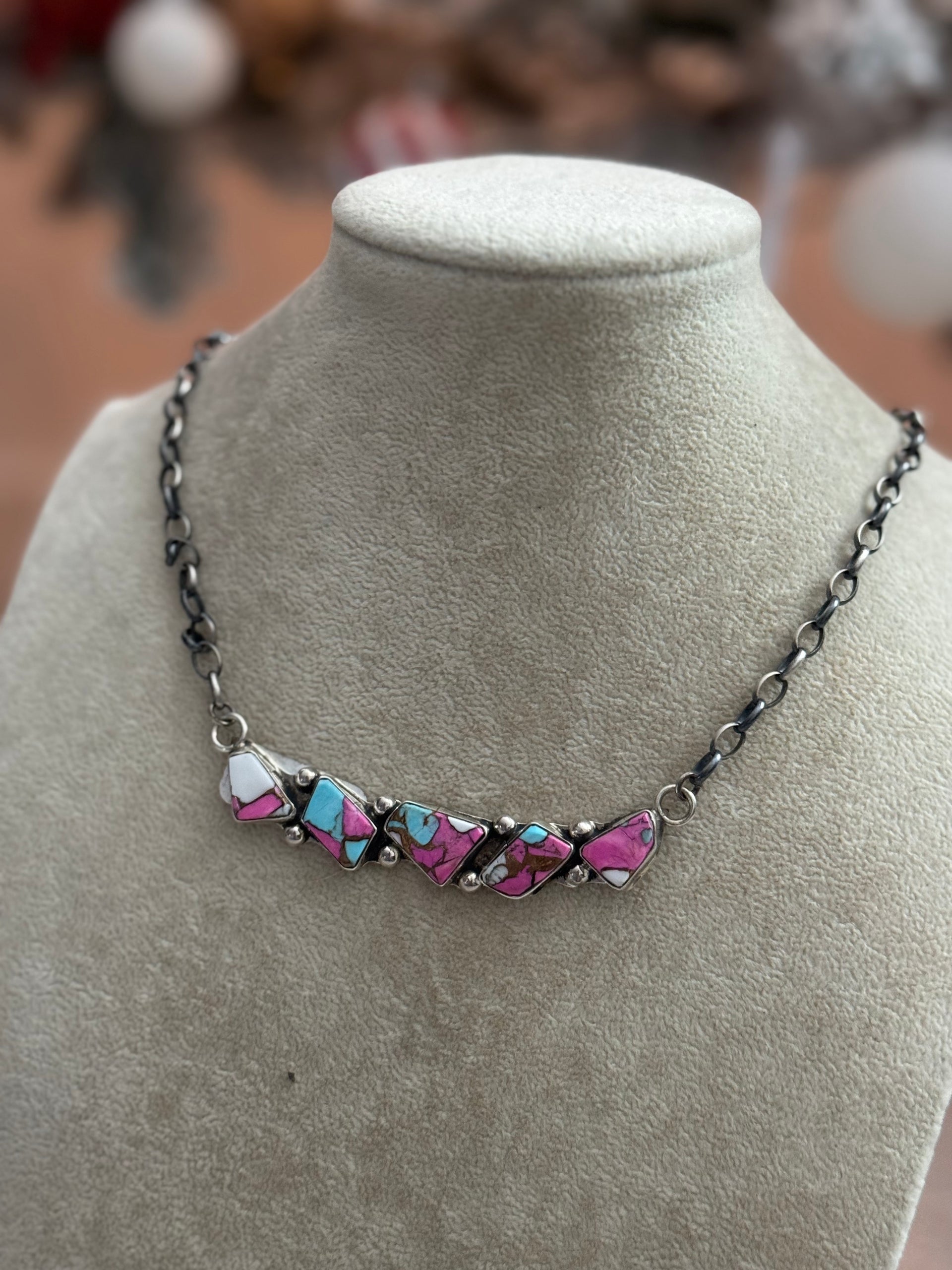 Jude Candelaria Cotton Candy Composite & Sterling Silver Bar Necklace