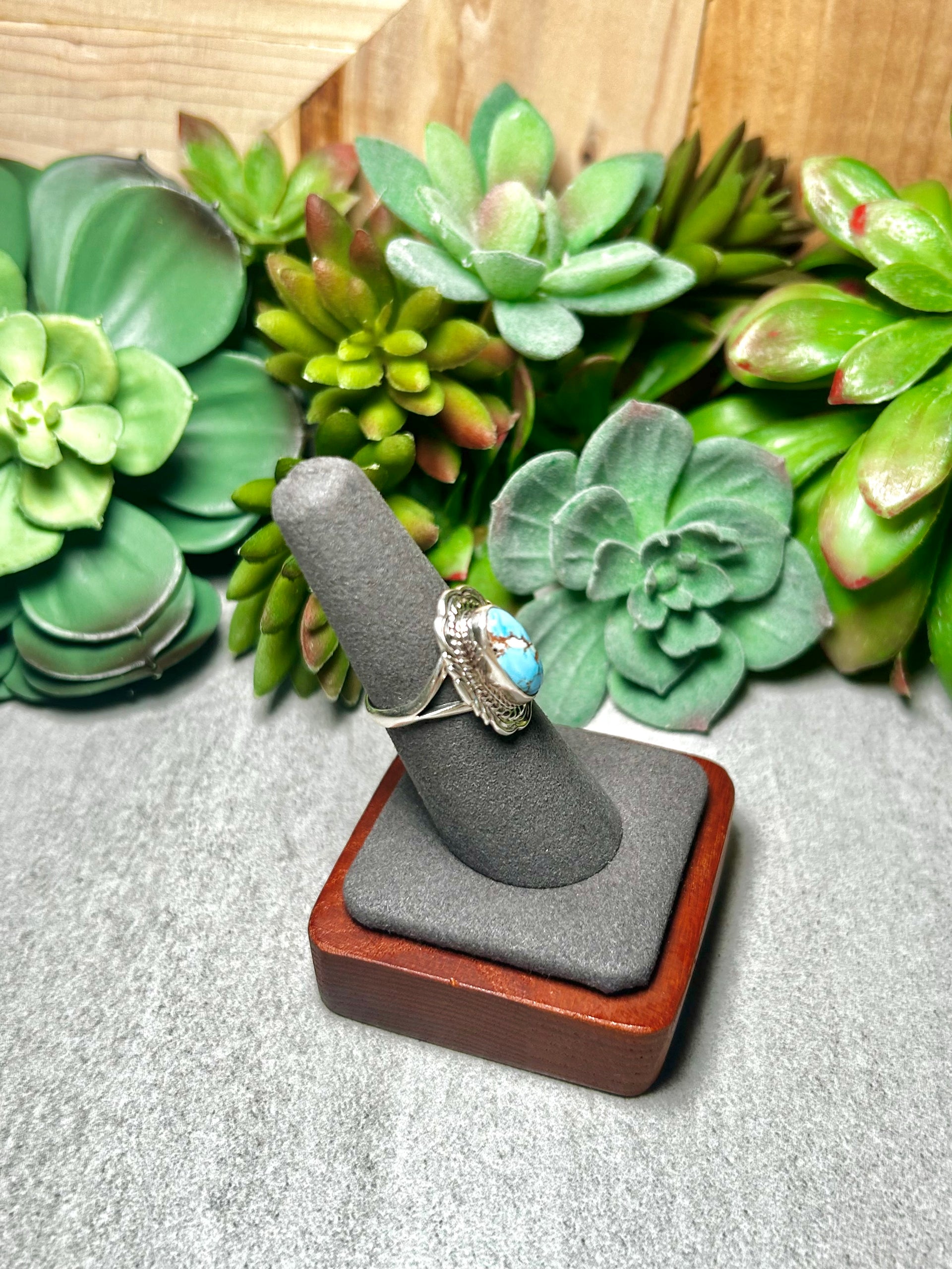 Virgil Chee Golden Hill Turquoise & Sterling Silver Ring Size 6.75