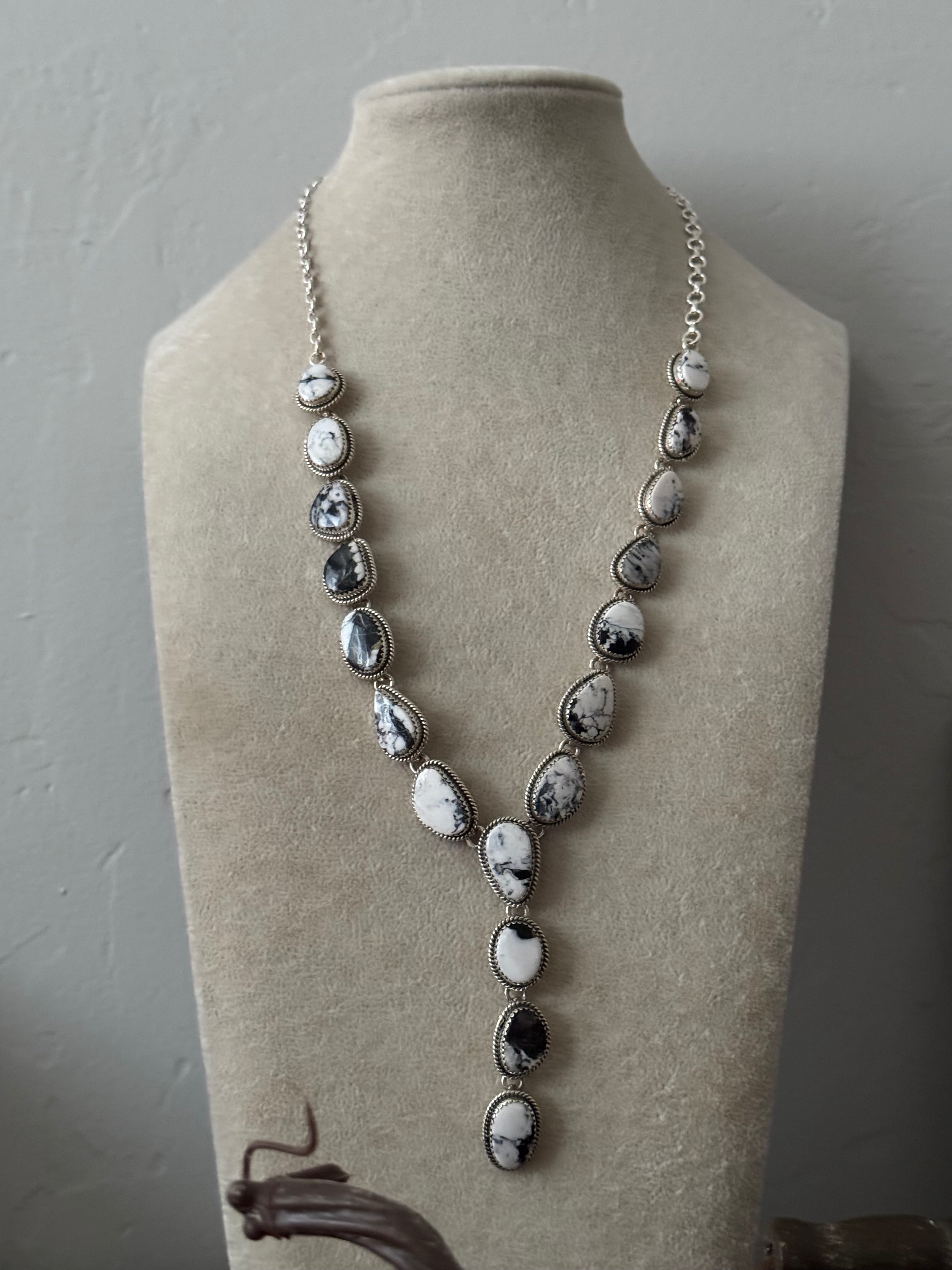 TTD White Buffalo & Sterling Silver Lariat Necklace