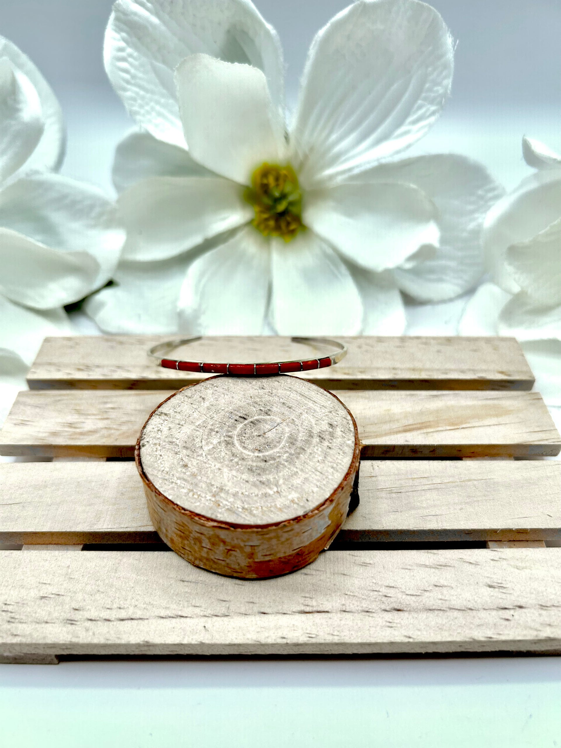 Zuni Made Coral & Sterling Silver Cuff Bracelet