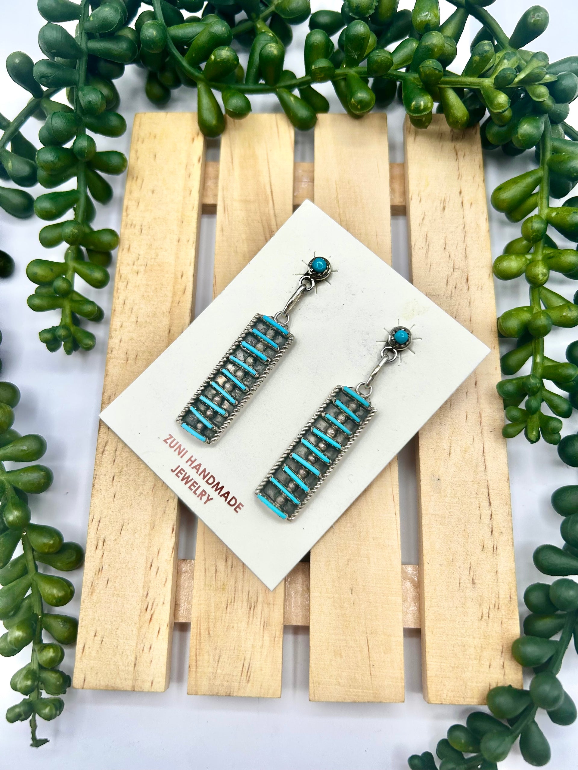 Zuni Made Kingman Turquoise & Sterling Silver Post Earrings