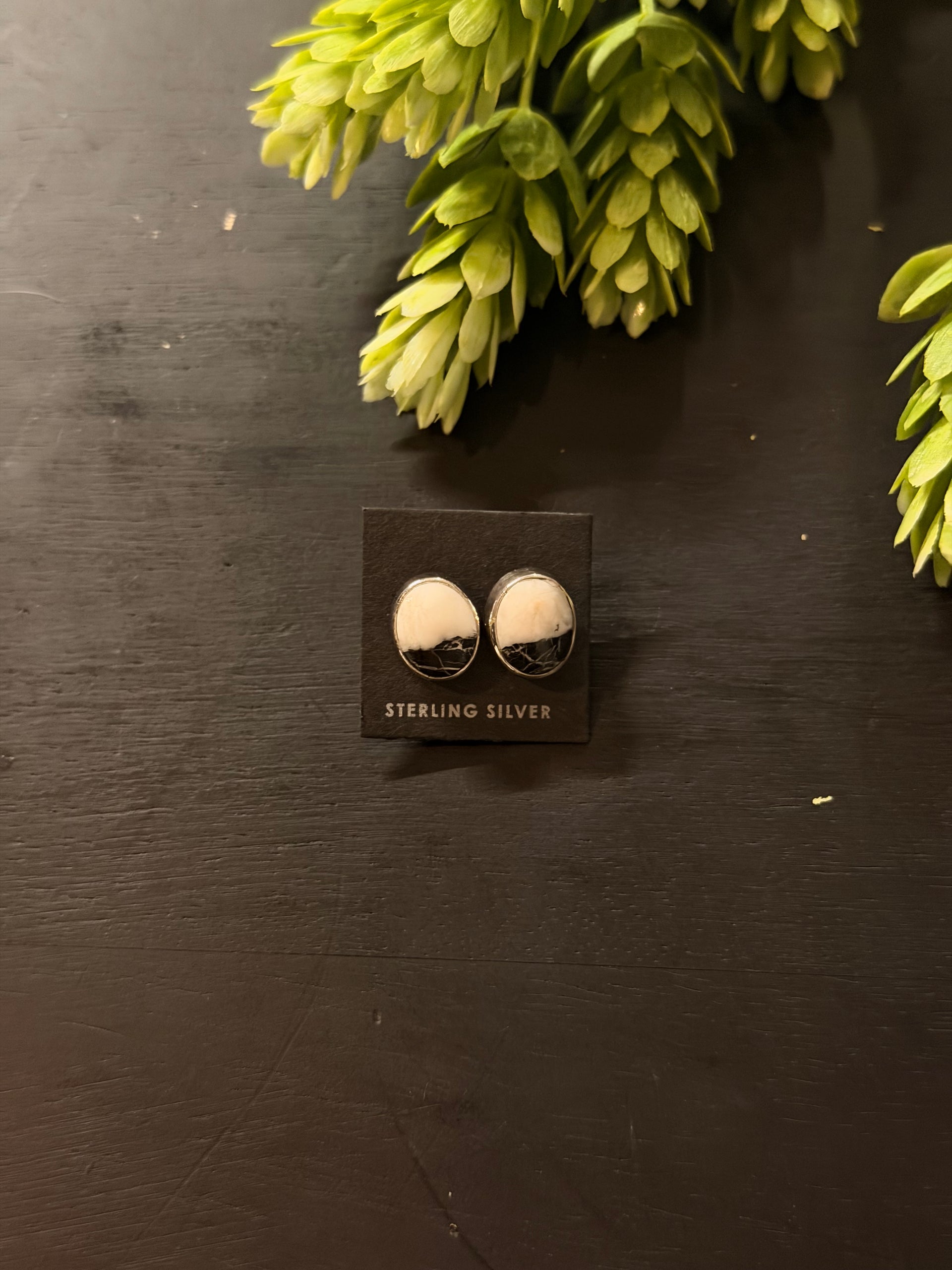 Navajo Made White Buffalo & Sterling Silver Post Earrings