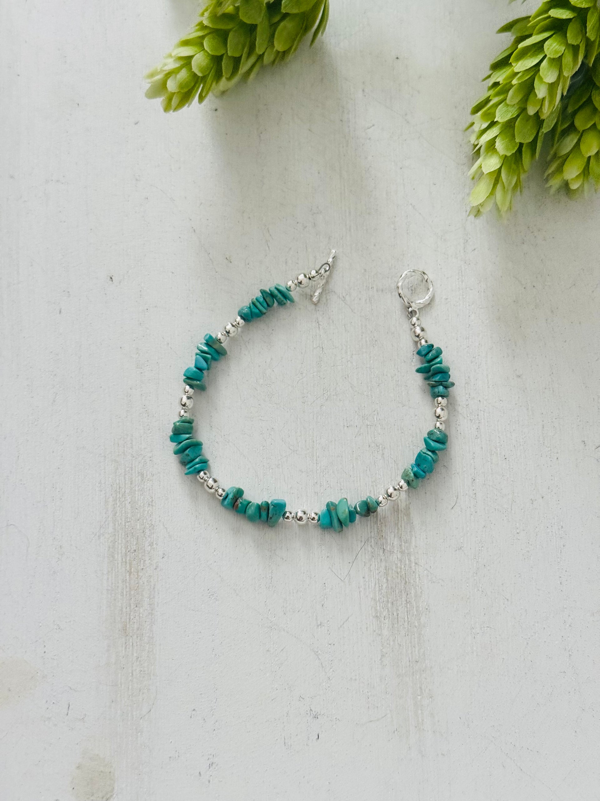 Navajo Strung Kingman Turquoise & Sterling Silver Pearl Beaded Bracelet