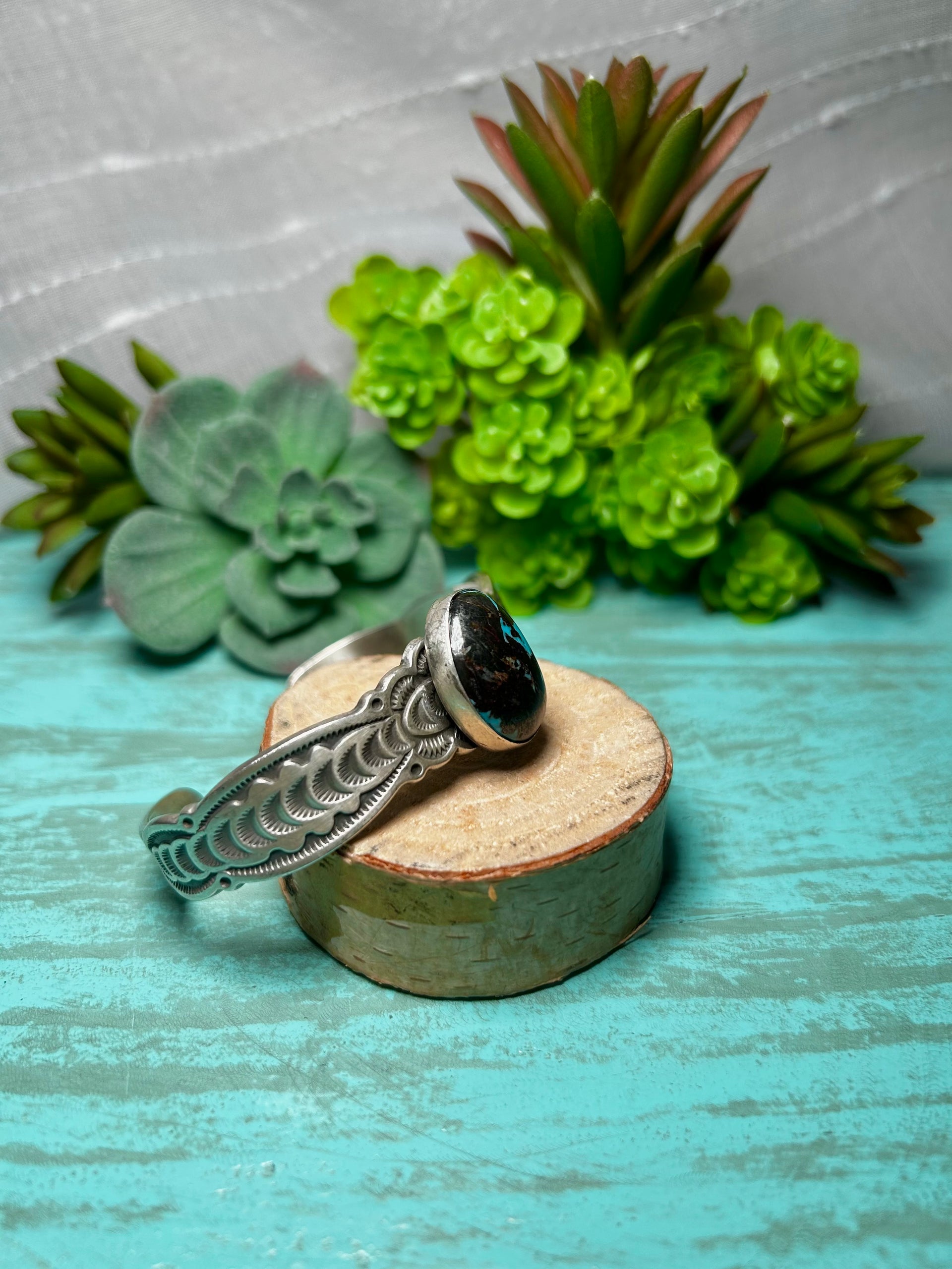 Navajo Made Carico Lake Turquoise & Sterling Silver Cuff Bracelet