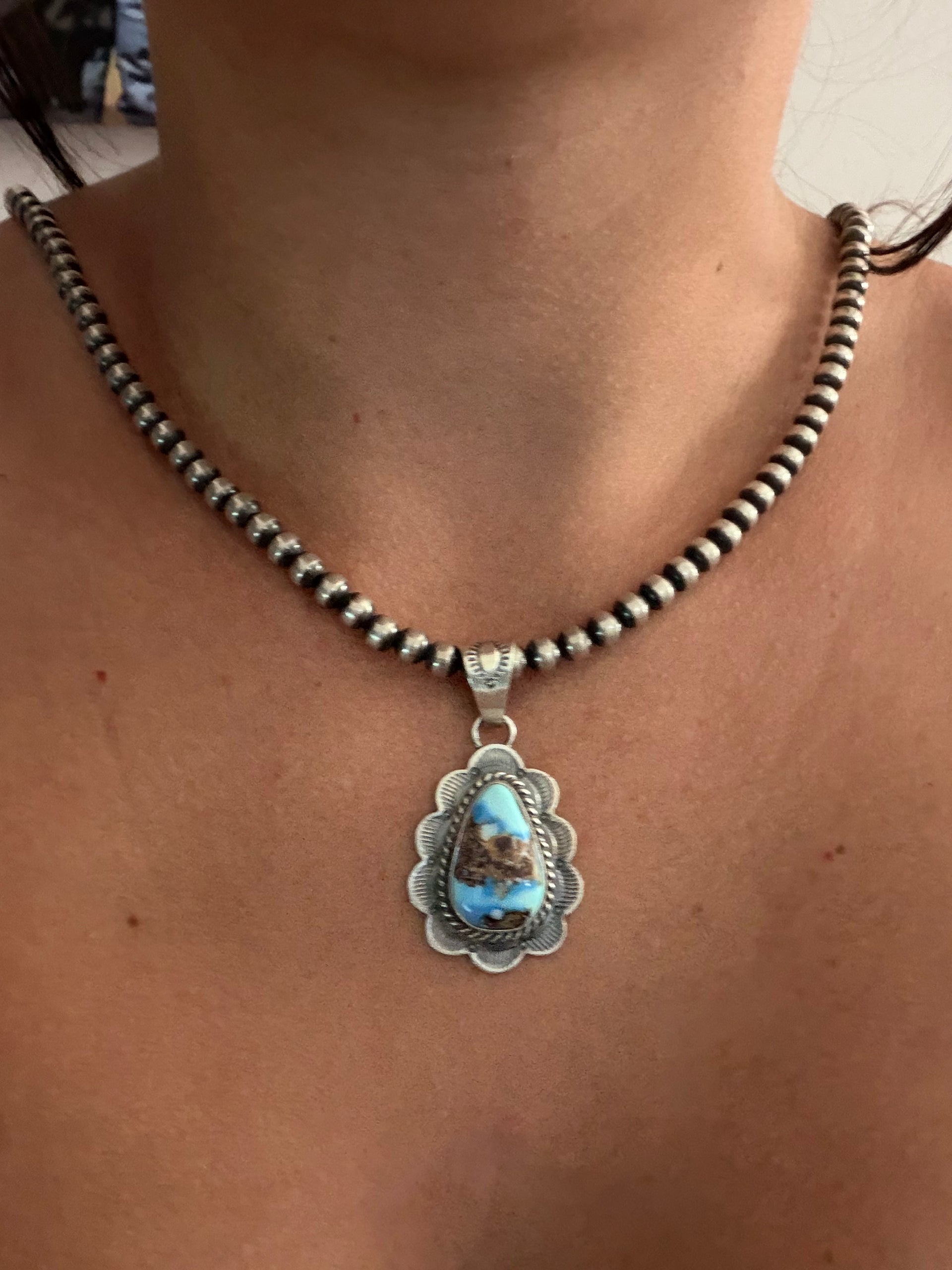 Dave Skeets Golden Hills Turquoise & Sterling Silver Pendant