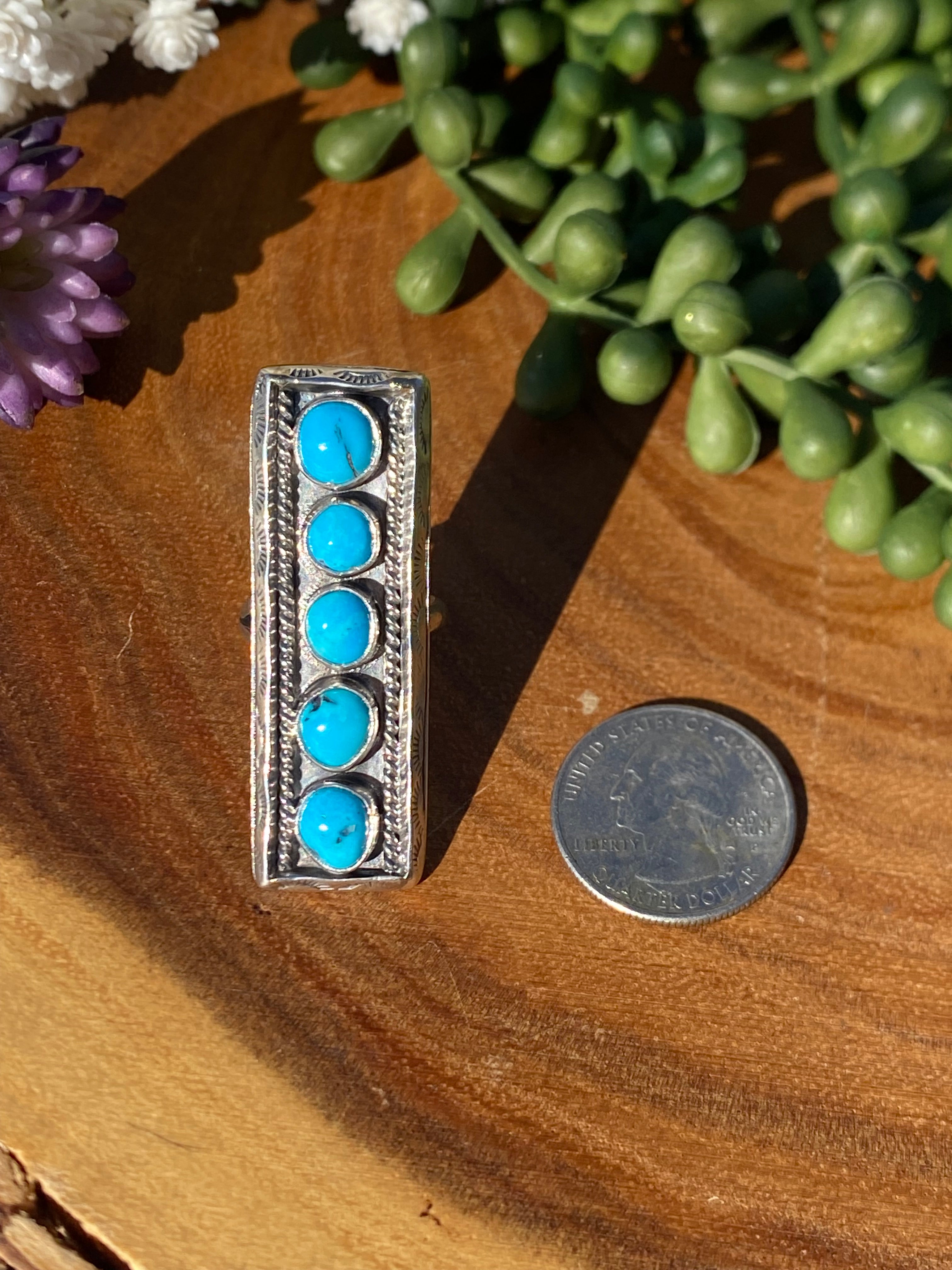 Navajo Kingman Turquoise & Sterling Silver Adjustable Ring