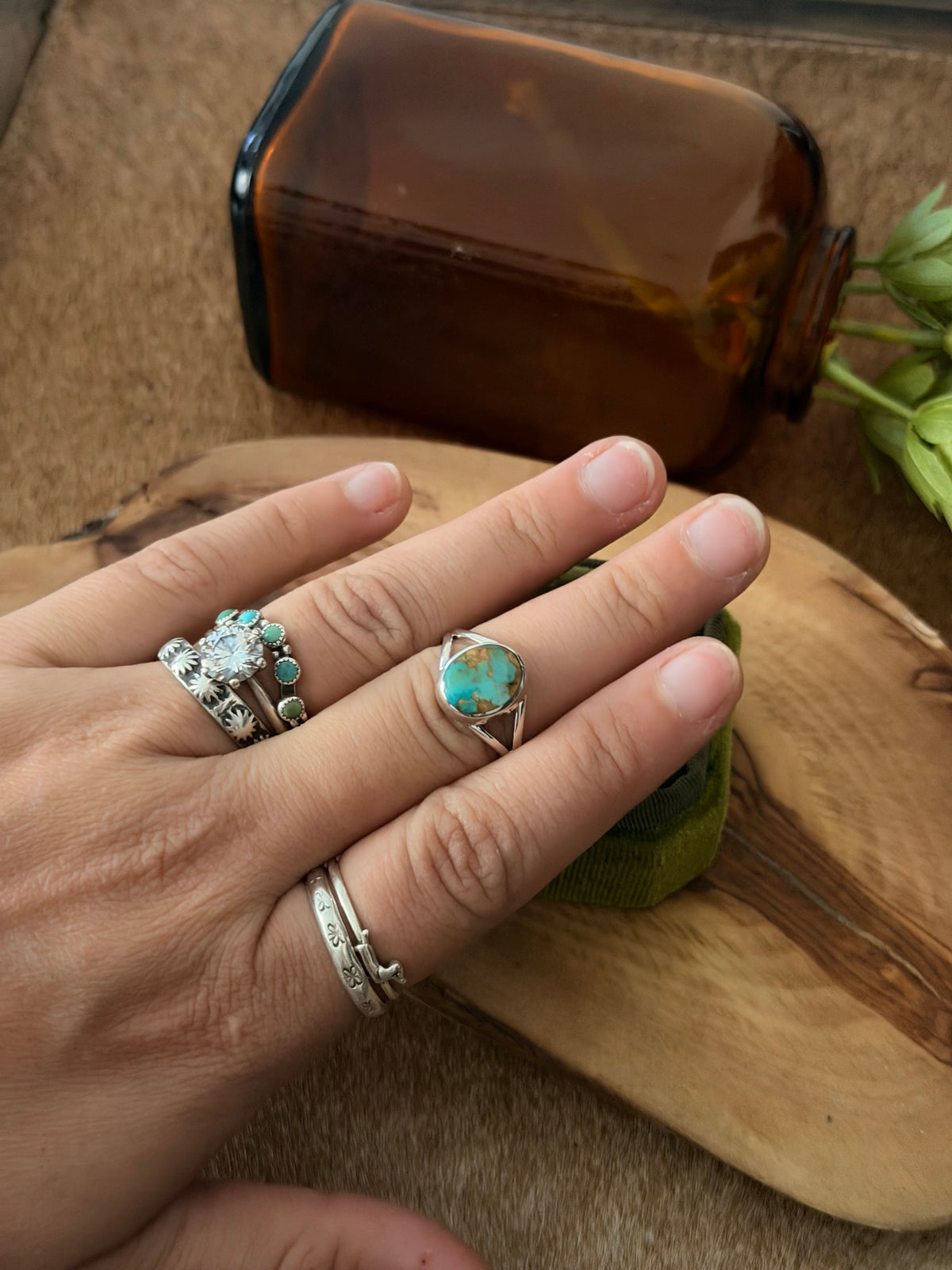Navajo Made Royston Turquoise & Sterling Silver Ring Size 7.25