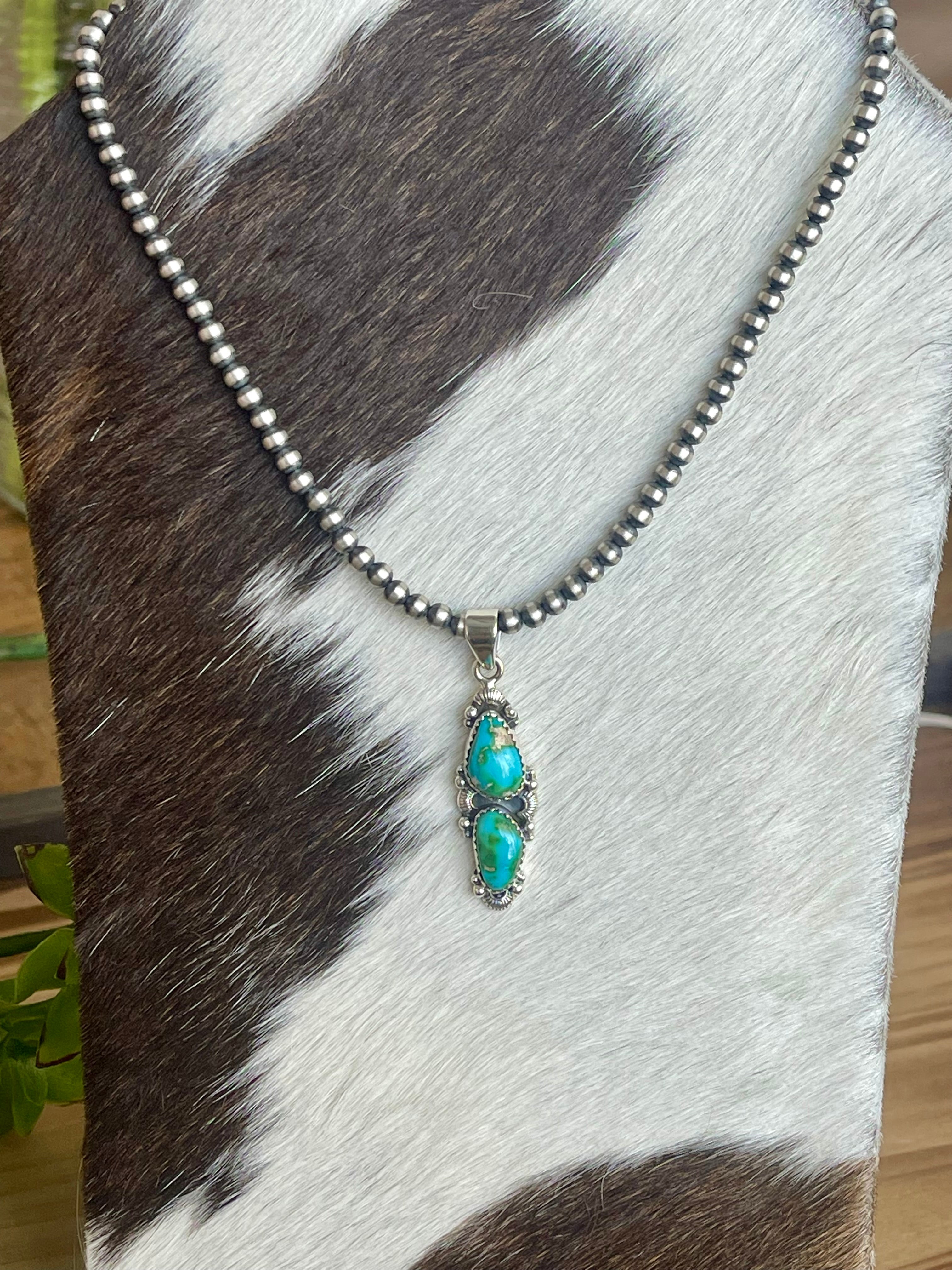 Southwest Handmade Sonoran Mountain Turquoise & Sterling Silver Pendant