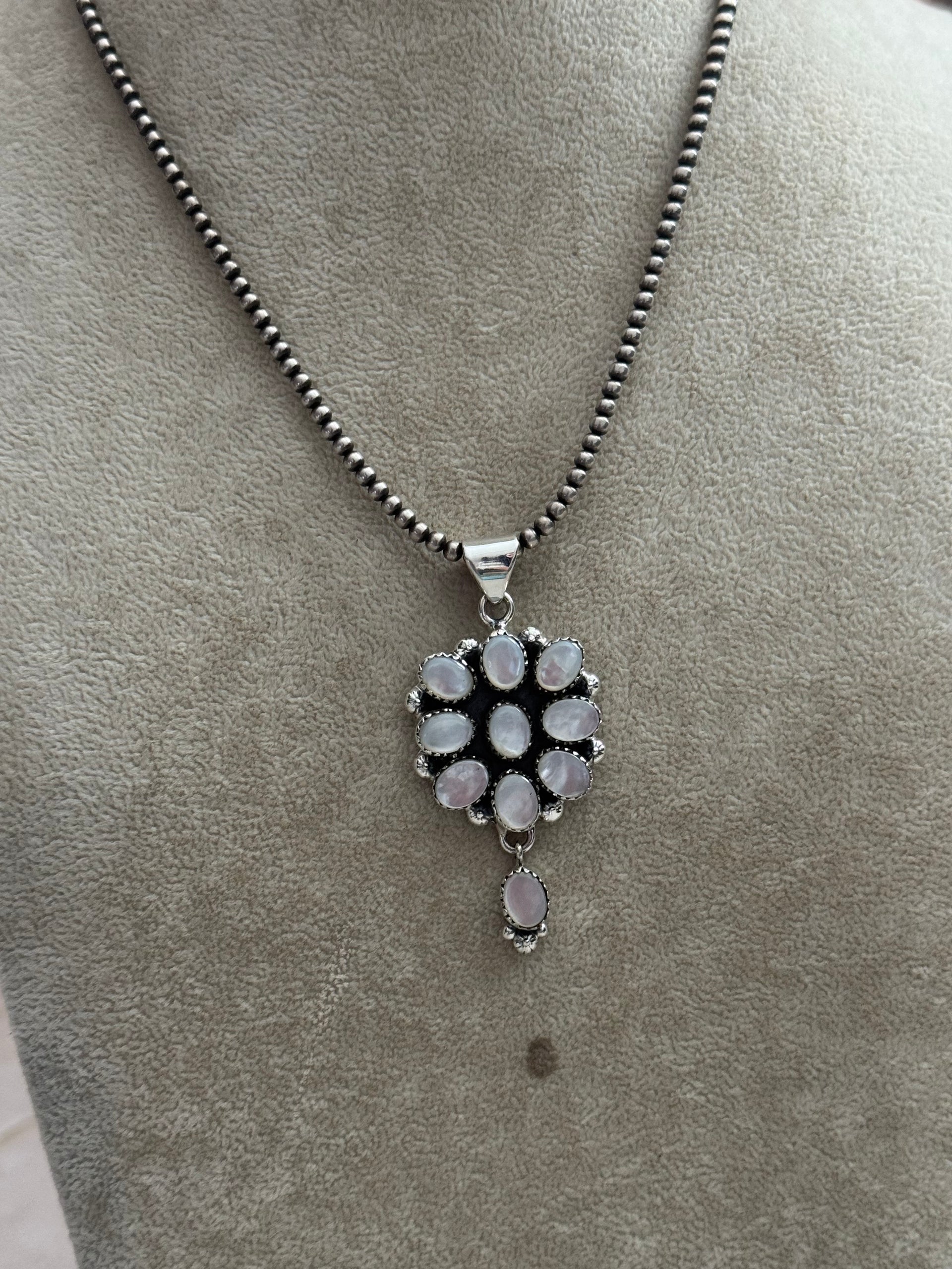 Southwest Handmade Mother of Pearl & Sterling Silver Cluster Pendant