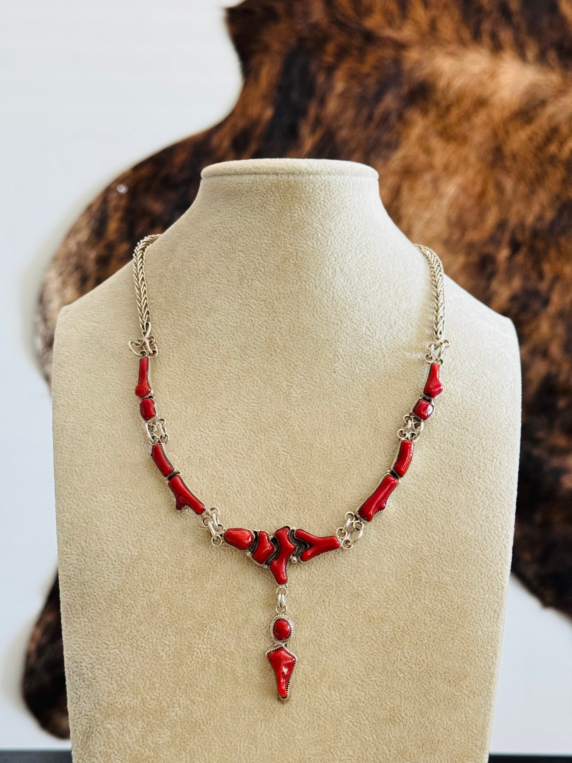 Smokey Gchacha Mediterranean Coral and Sterling Silver Cluster Necklace