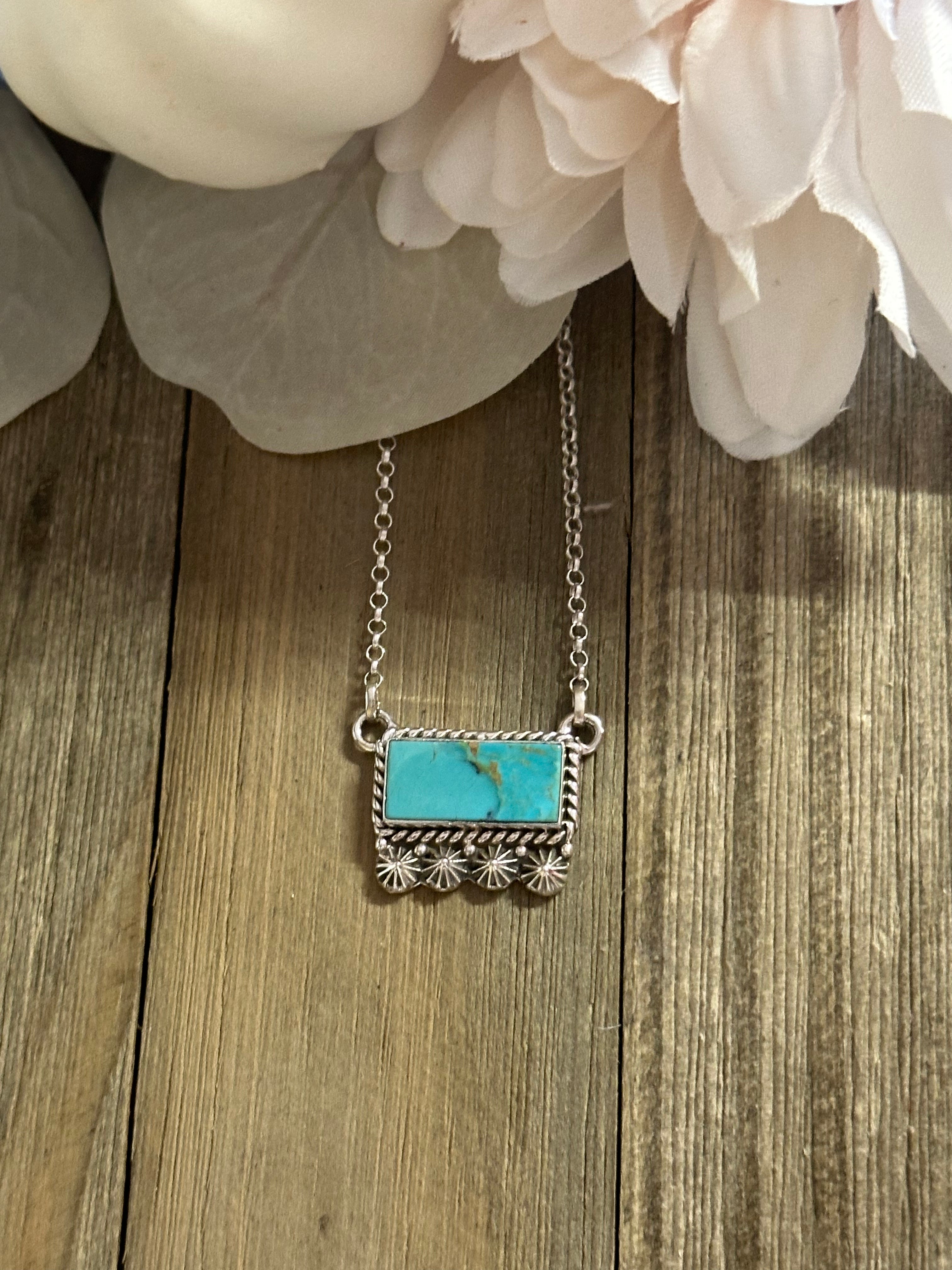 Southwest Handmade Kingman Turquoise & Sterling Silver Bar Necklace