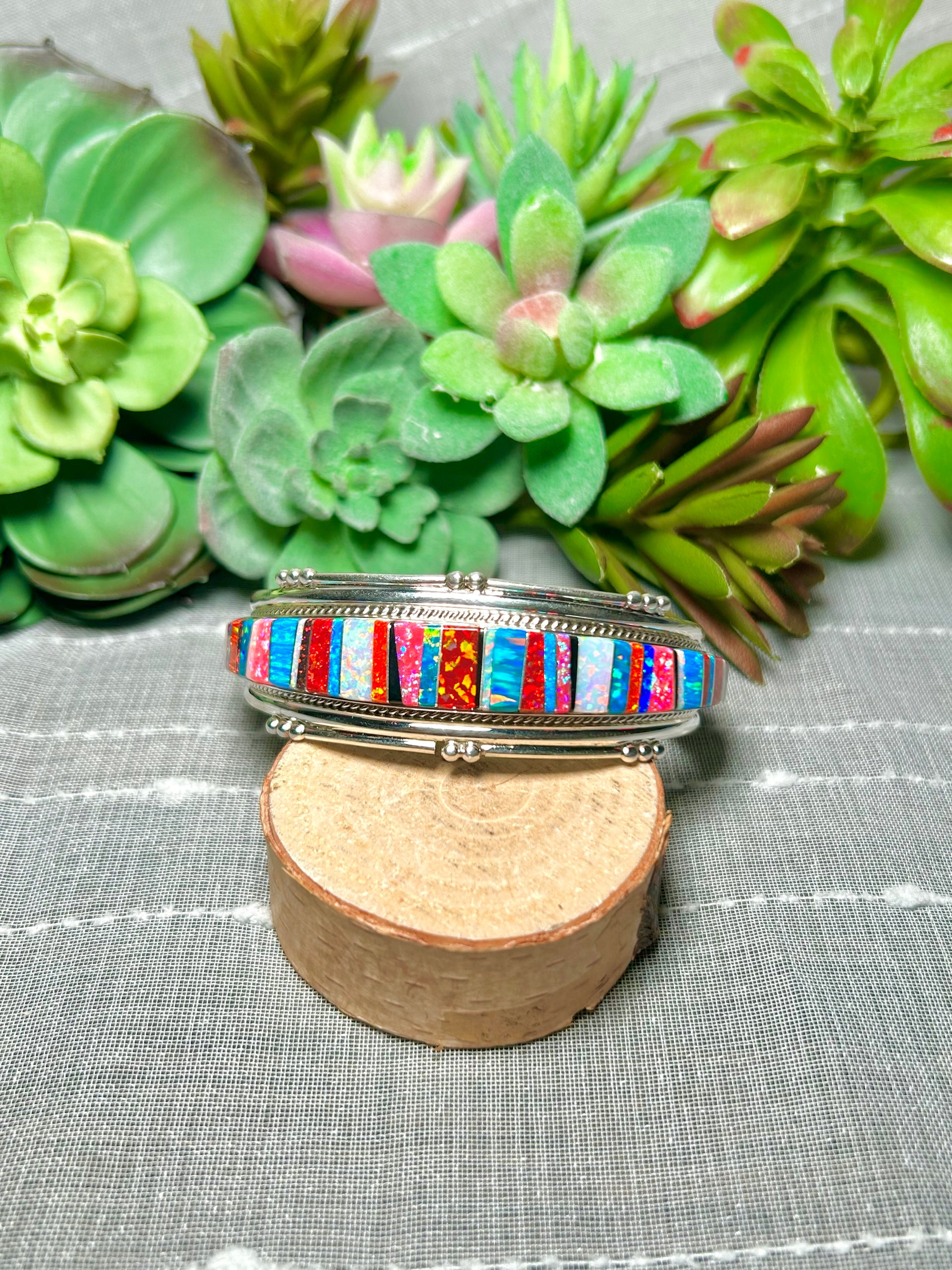 Navajo Made Opal & Sterling Silver Cuff Bracelet