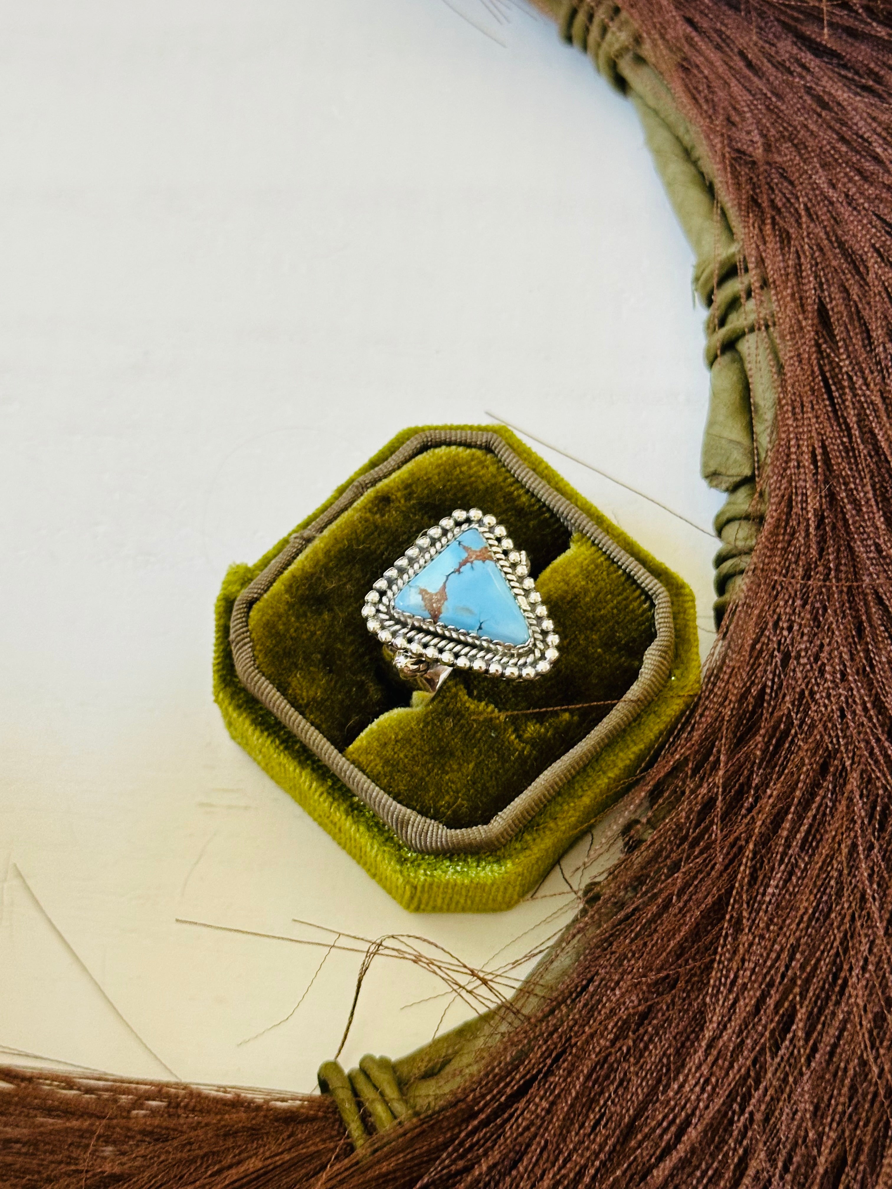 Southwest Handmade Golden Hills Turquoise & Sterling Silver Ring Size 7.75