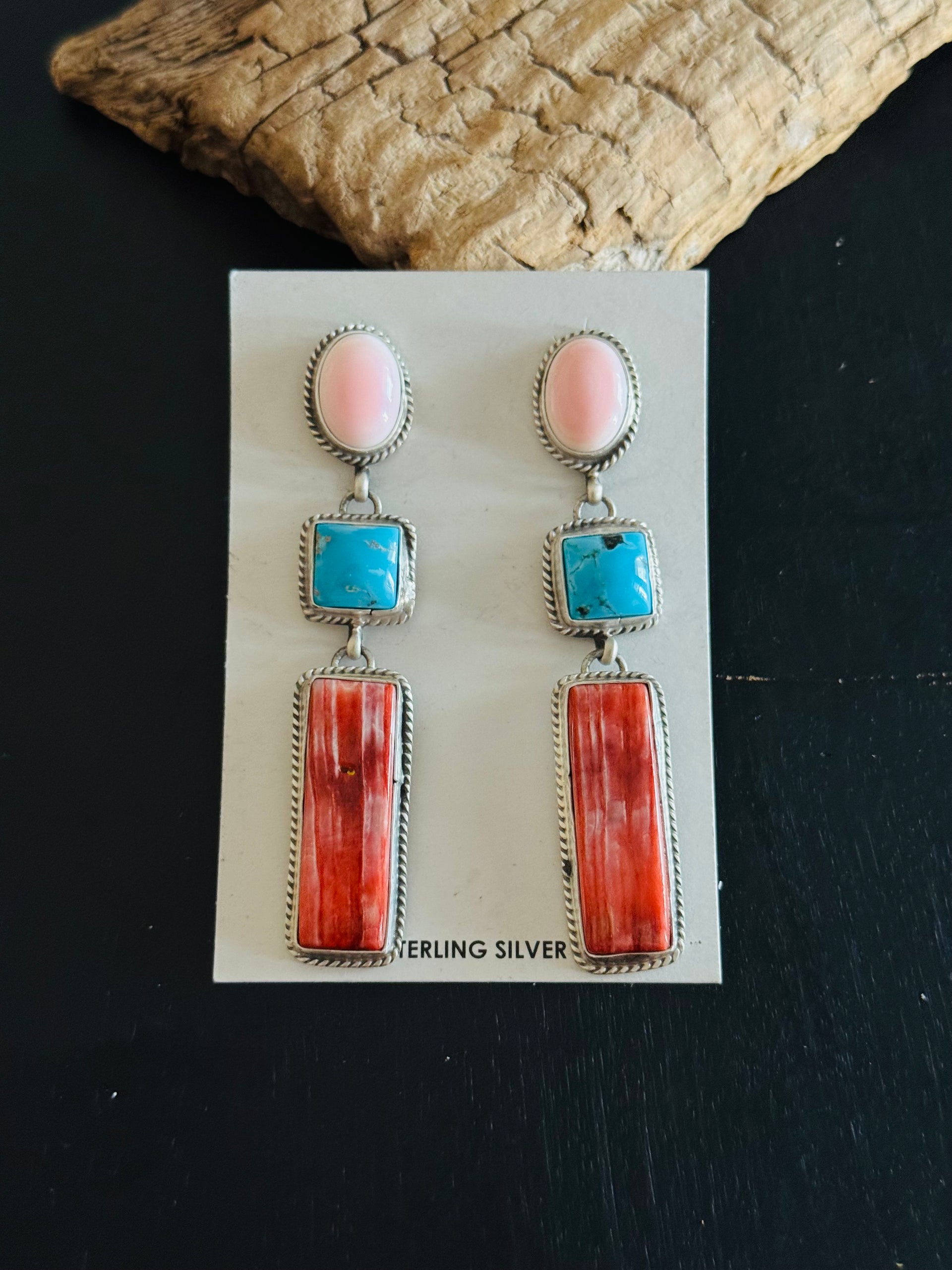 Marcella James Multi Stone & Sterling Silver Post Dangle Earrings