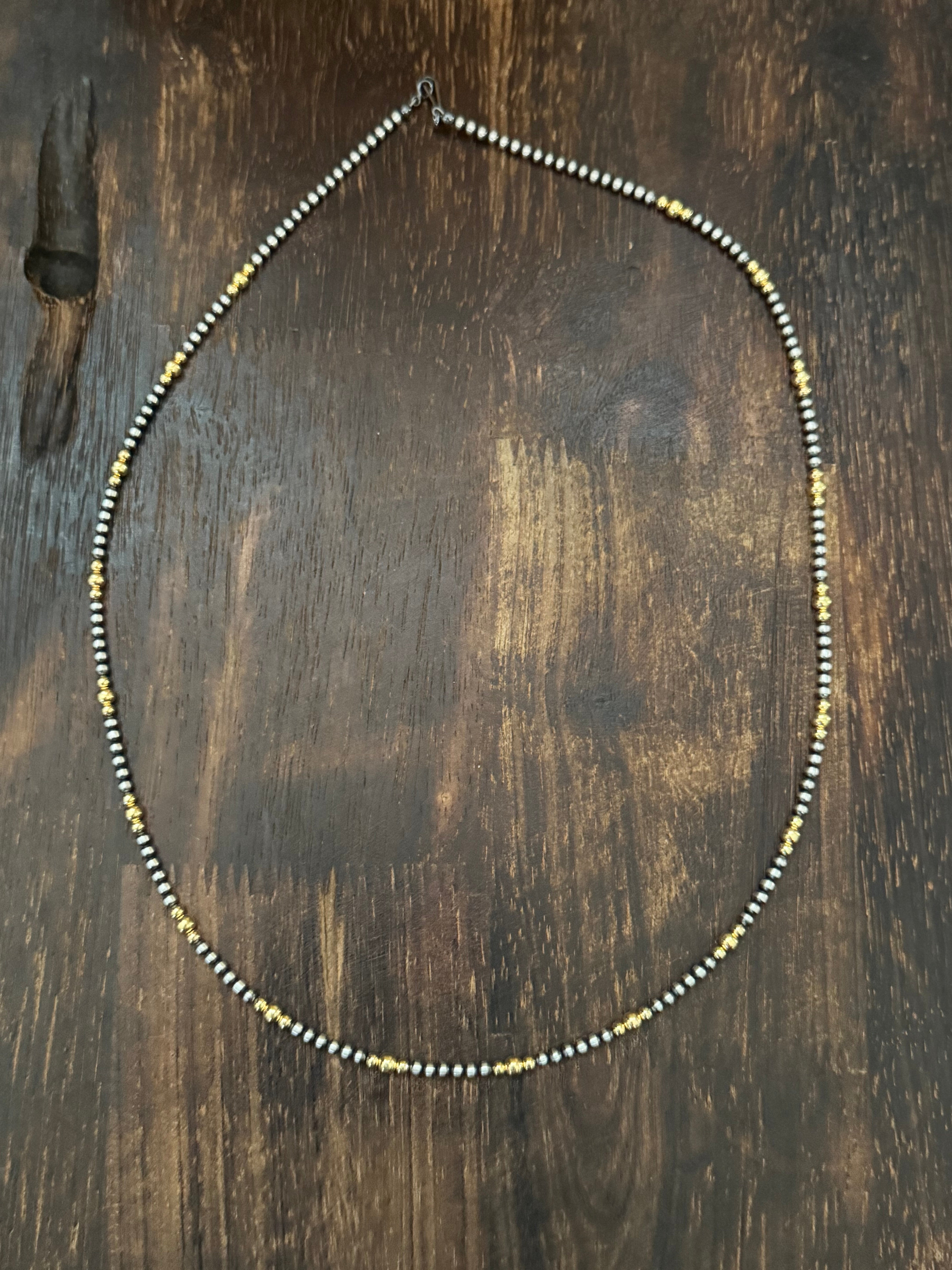 Navajo STRUNG Sterling Silver & 14 kt Gold Plate Graduated Pearl Necklace