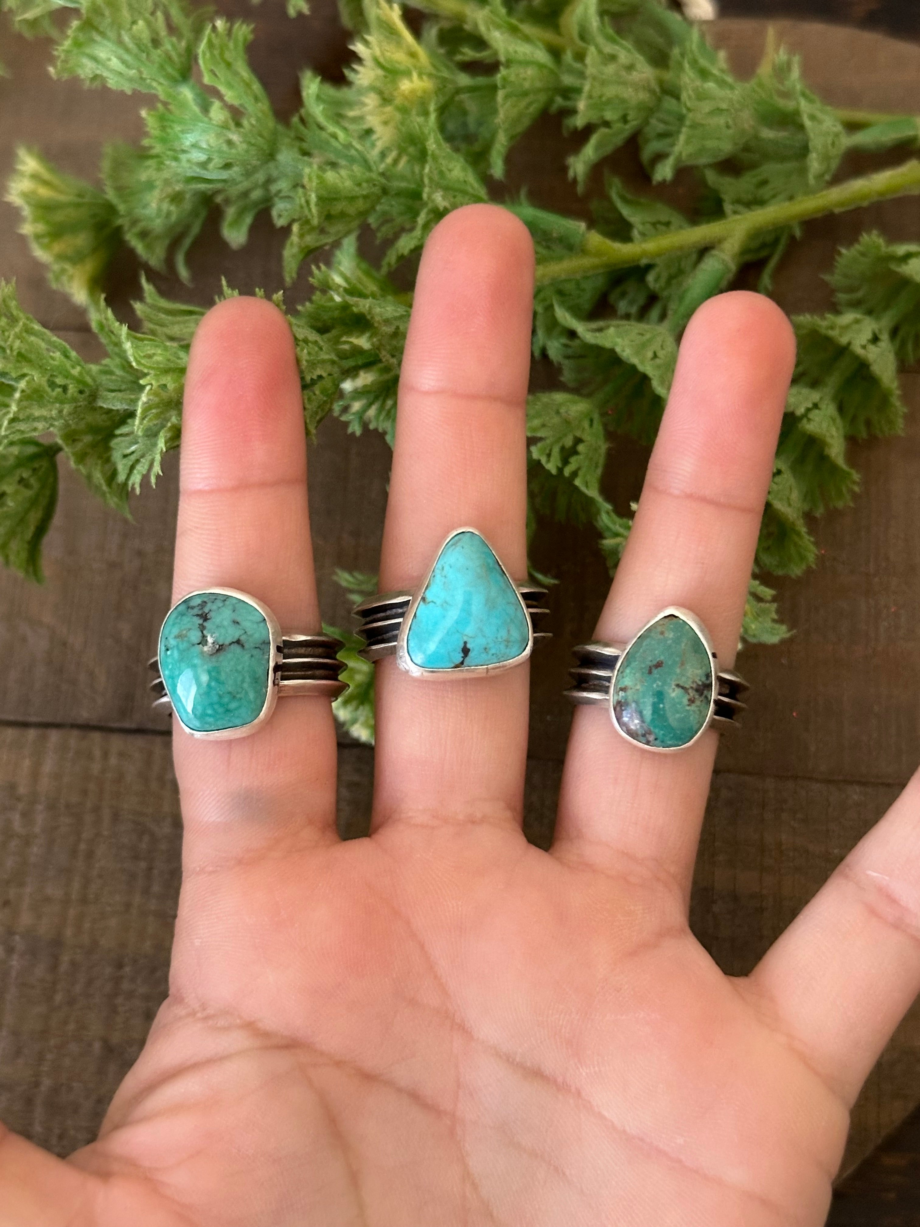 Navajo Made Kingman Turquoise & Sterling Silver Ring