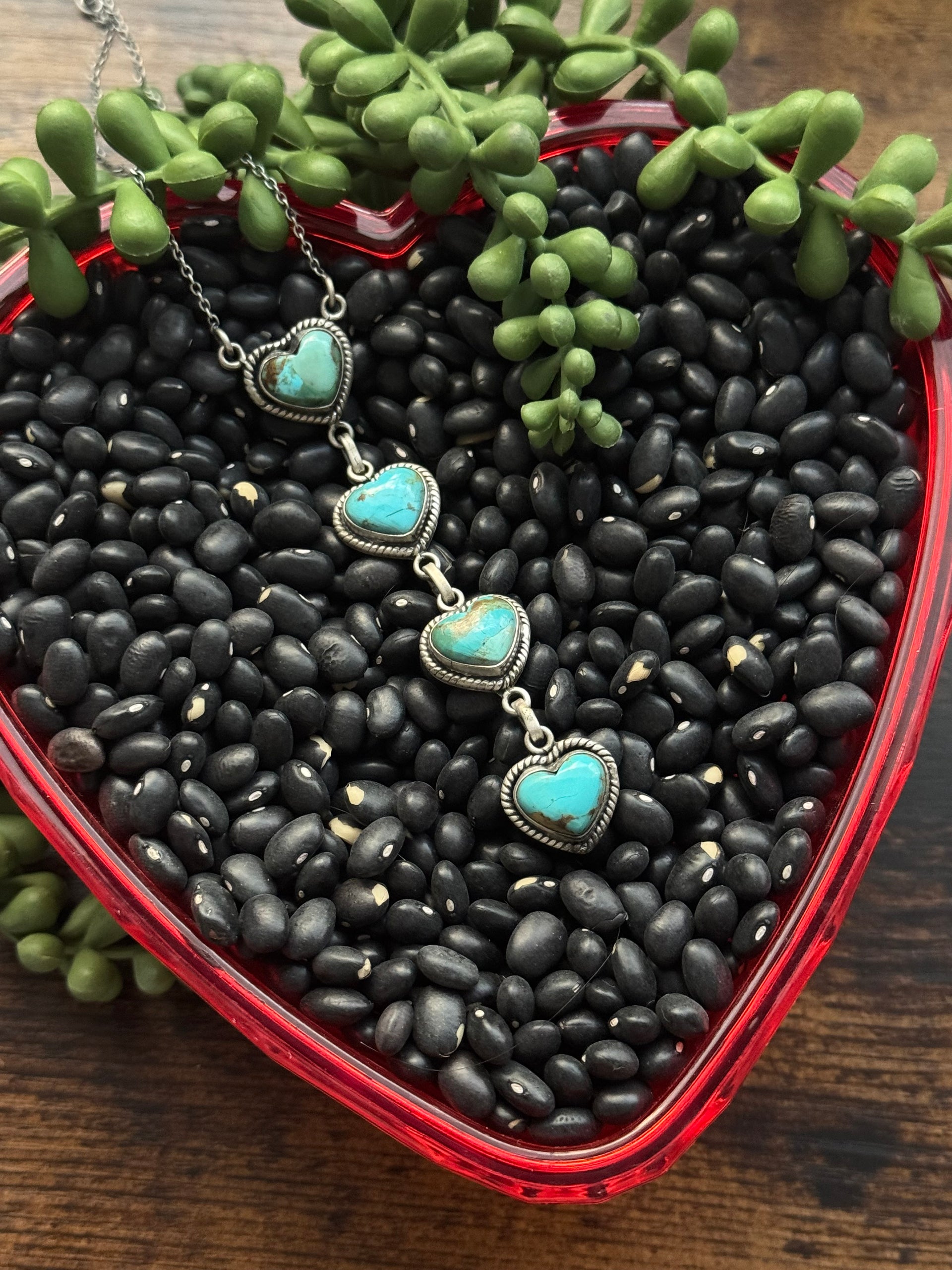 Southwest Handmade Kingman Turquoise & Sterling Silver Heart Necklace