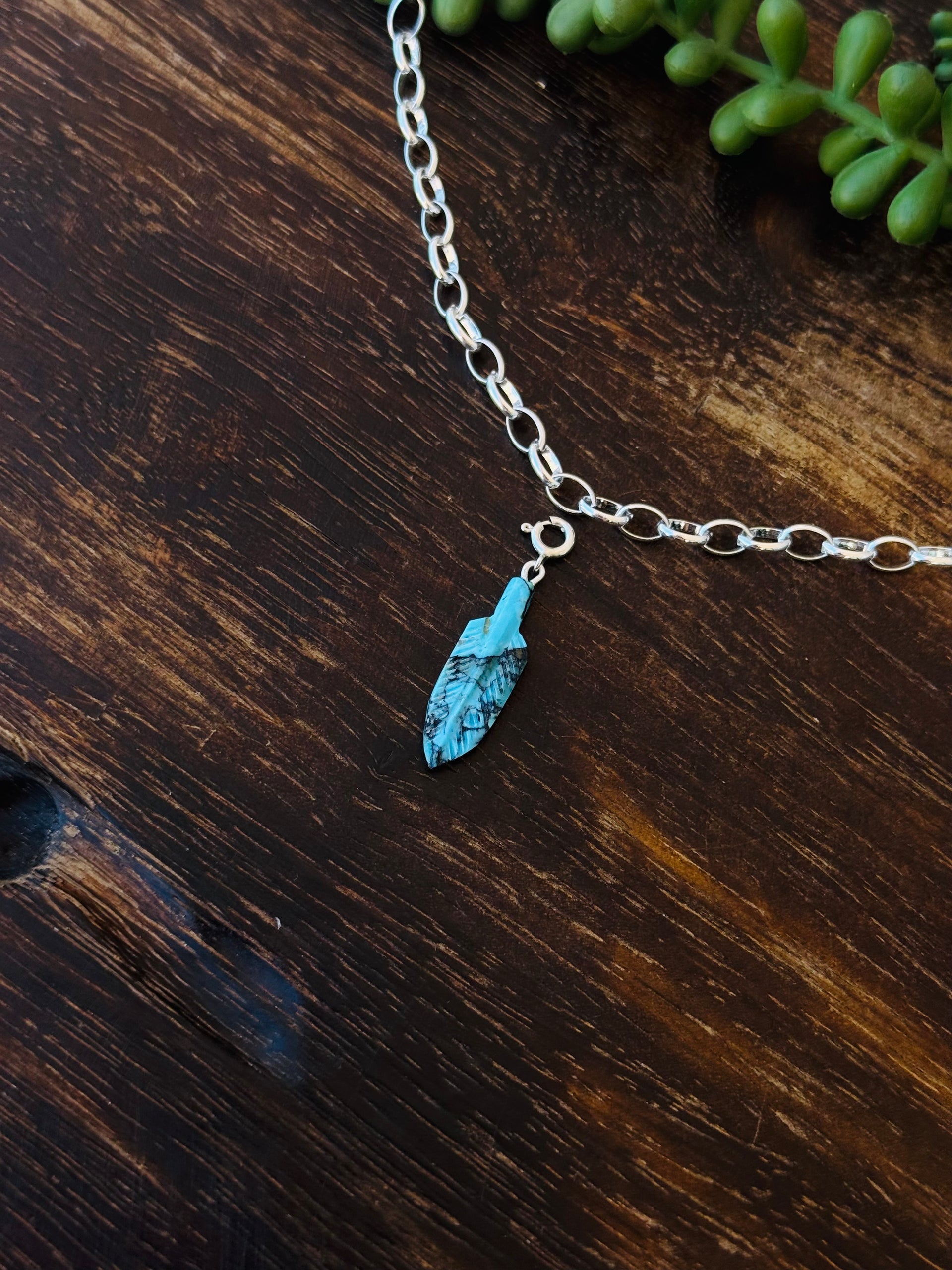 Navajo Made Mohave Turquoise & Sterling Silver Feather Charms