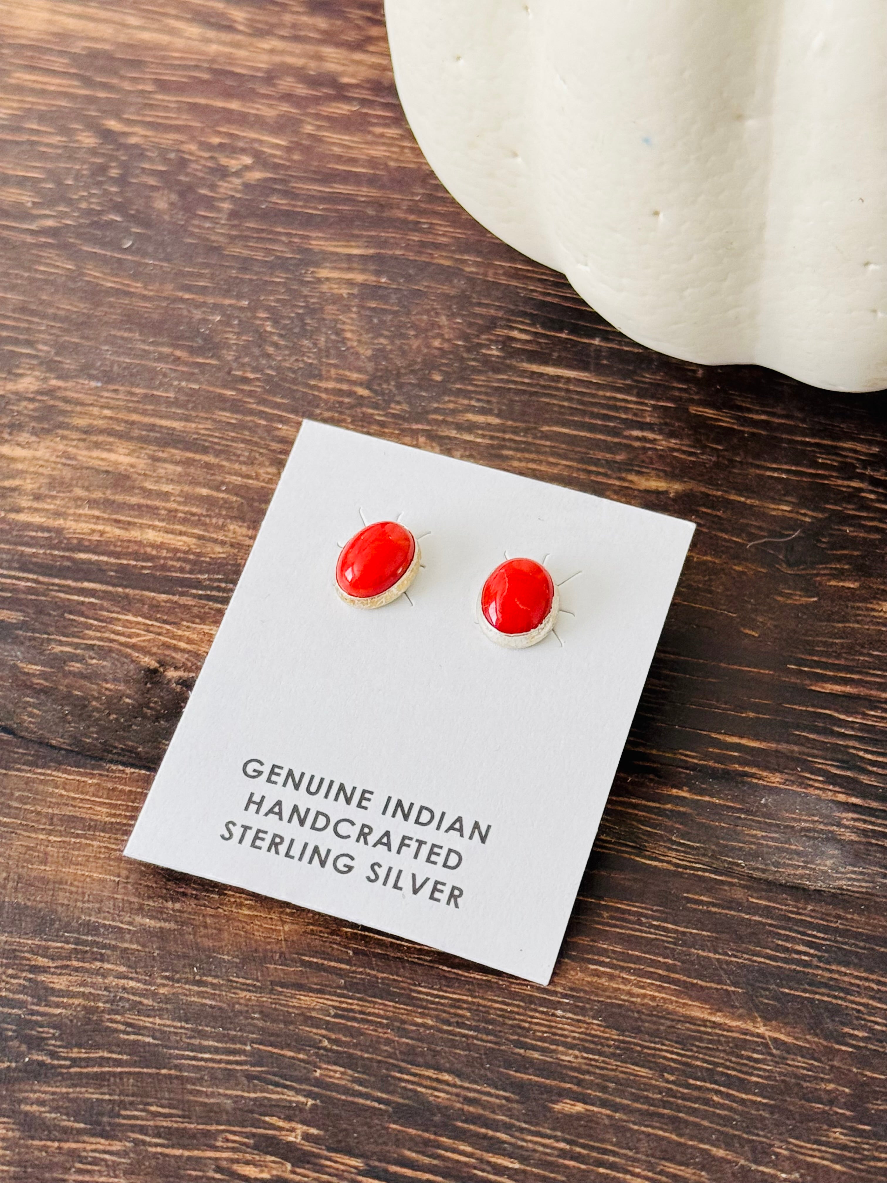 Dorothy Yazzie Mediterranean Coral & Sterling Silver Post Earrings