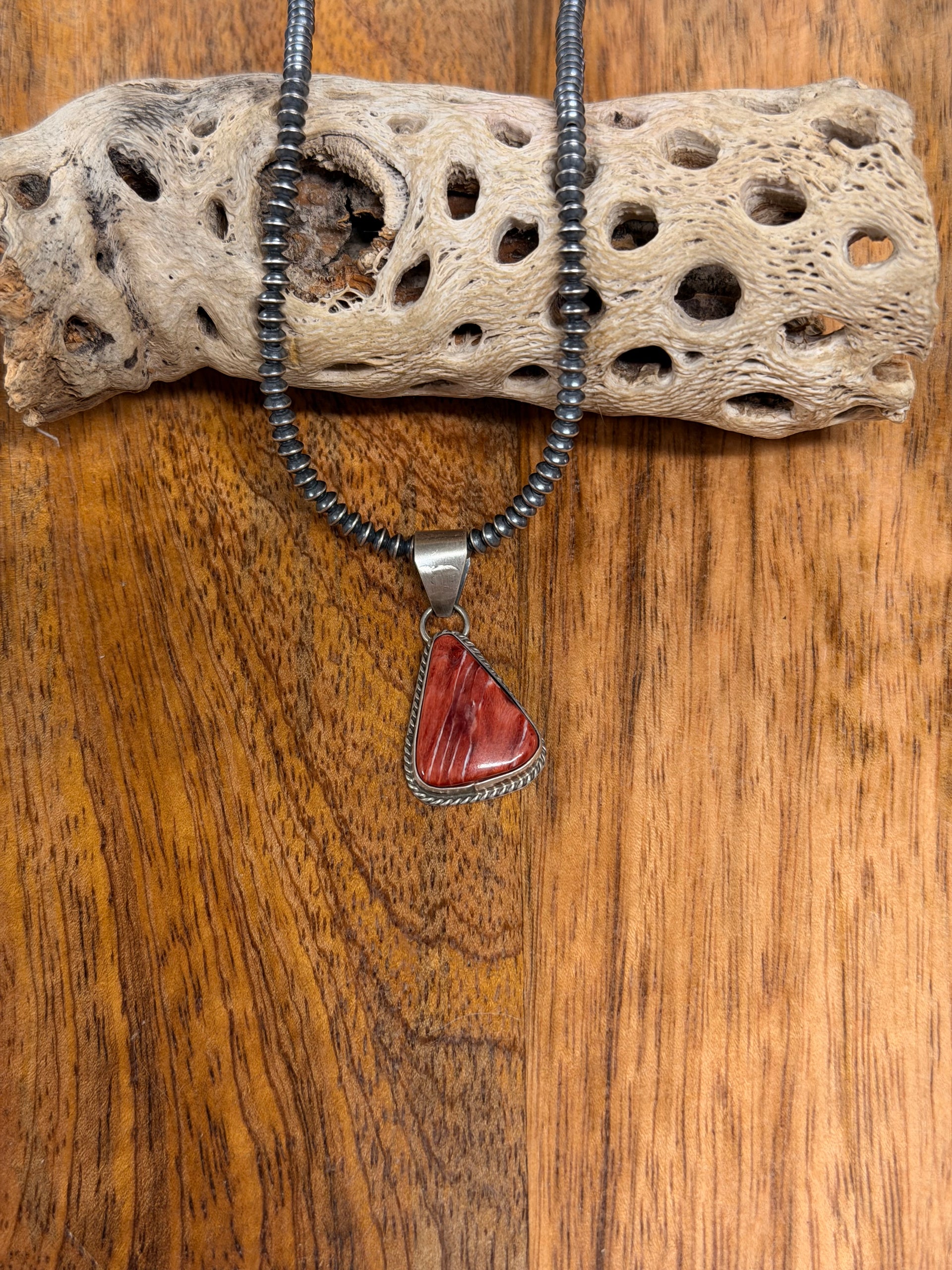 Navajo Made Spiny Oyster & Sterling Silver Pendant