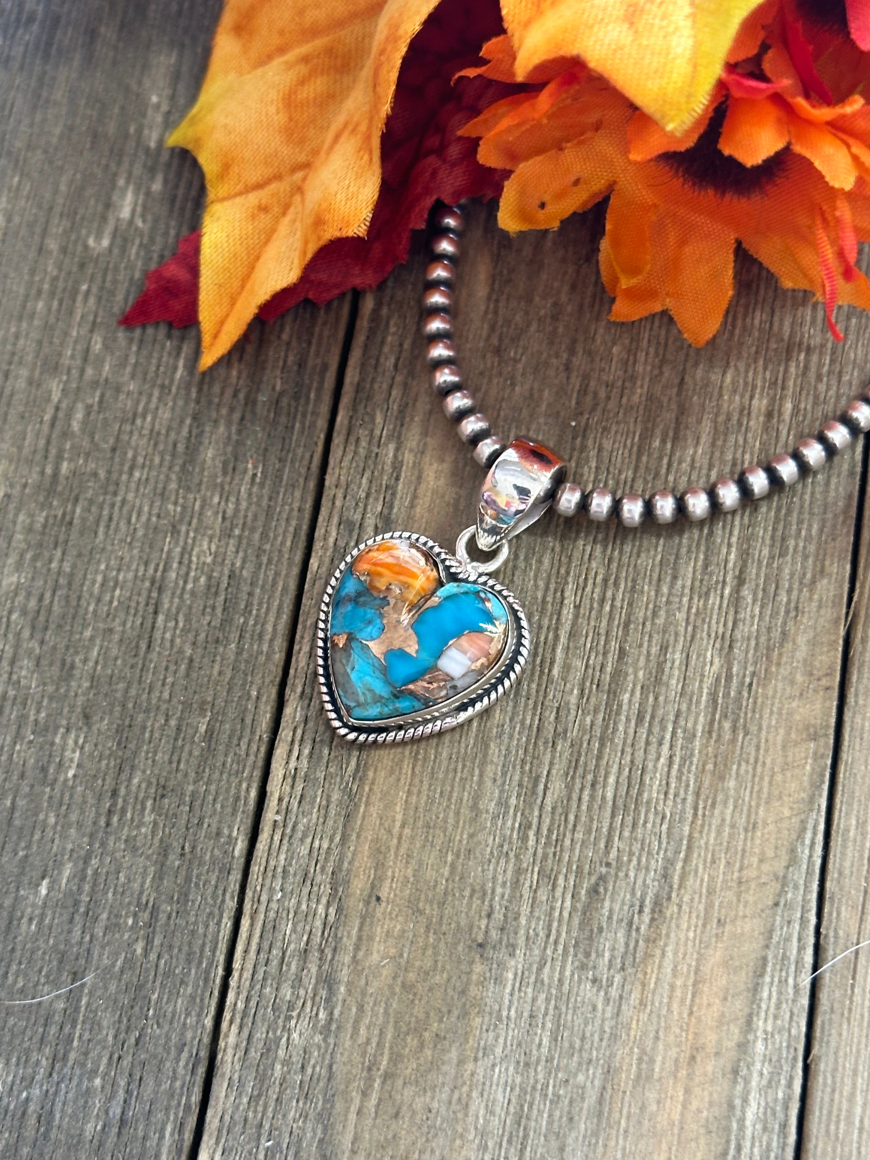 Southwest Handmade Mohave Turquoise & Sterling Silver Heart Pendant