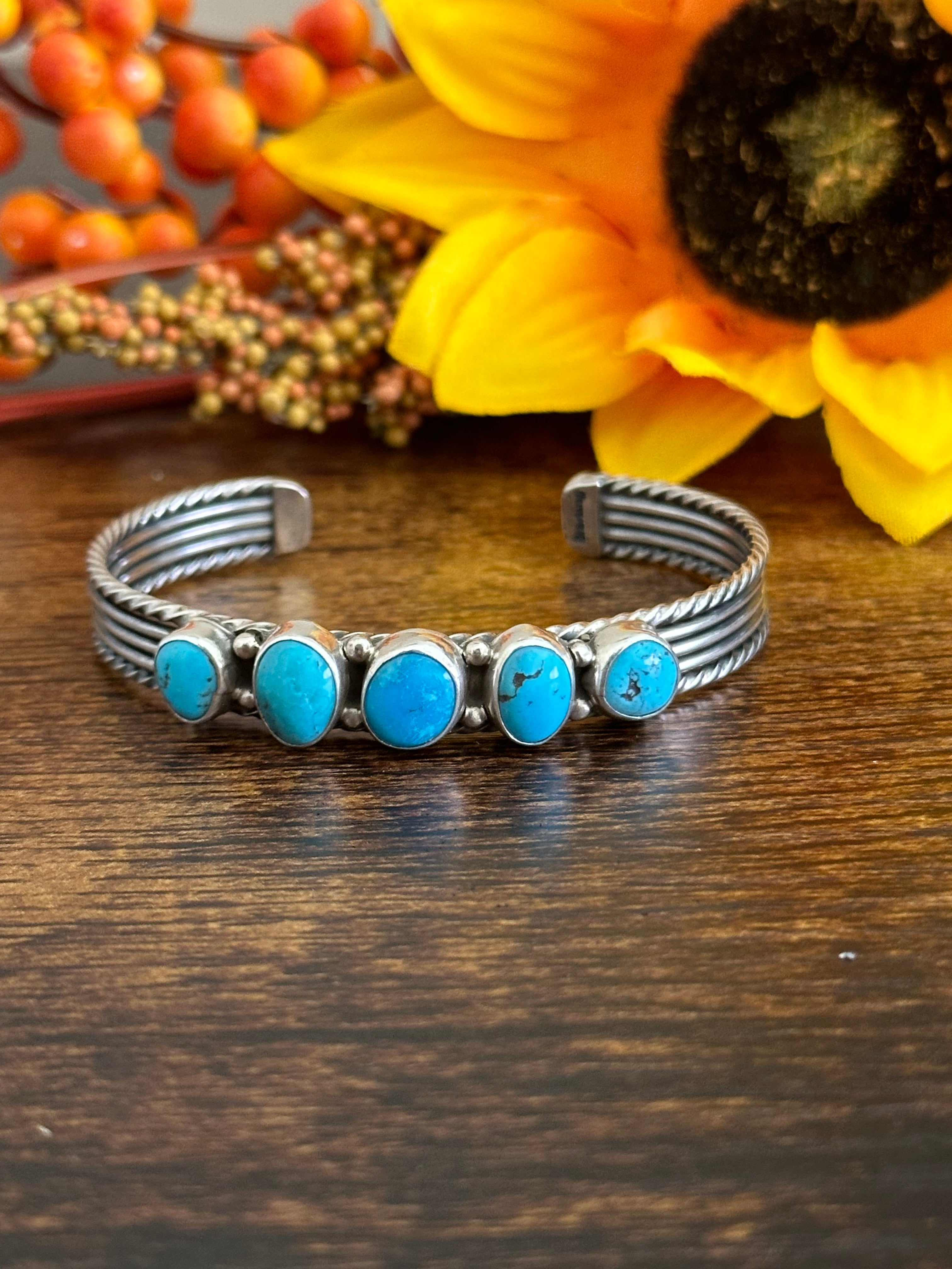 Navajo Made Kingman Turquoise & Sterling Silver Cuff Bracelet