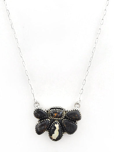 Southwest Made Black Jack Turquoise & Sterling Silver Necklace