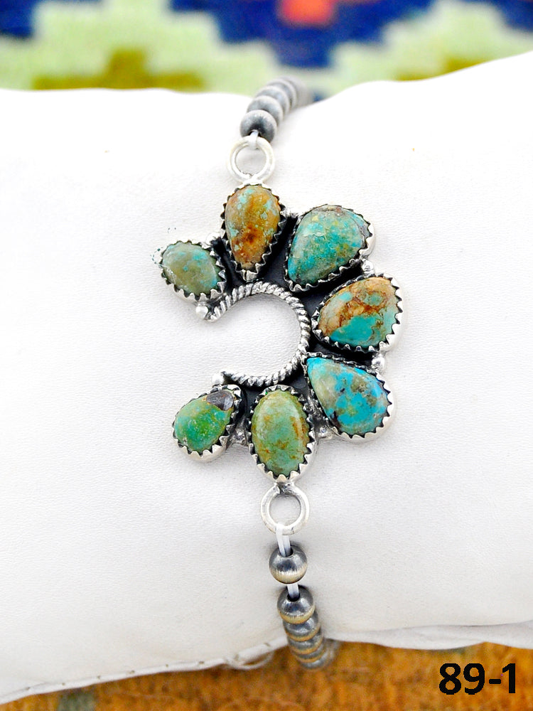 Southwest Handmade Cripple Creek Turquoise & Sterling Silver Beaded Bracelet
