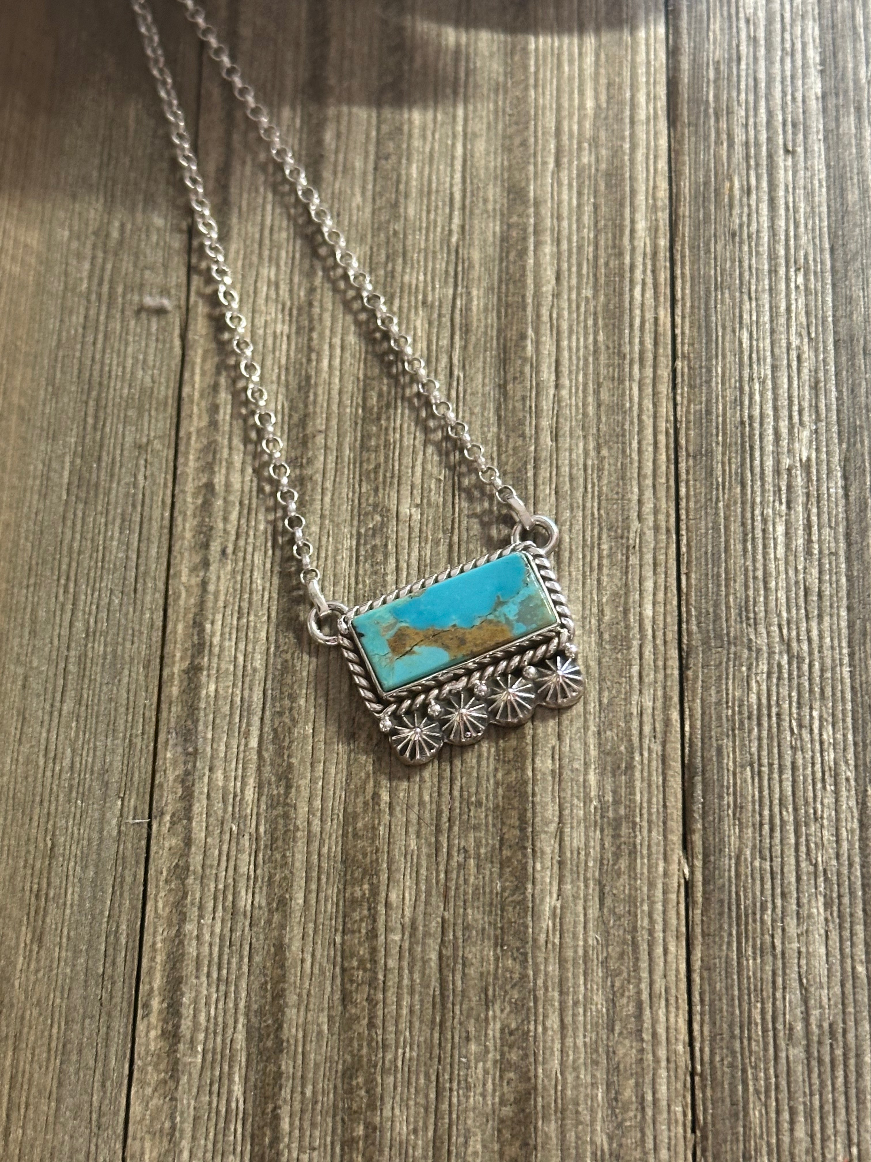 Southwest Handmade Kingman Turquoise & Sterling Silver Bar Necklace