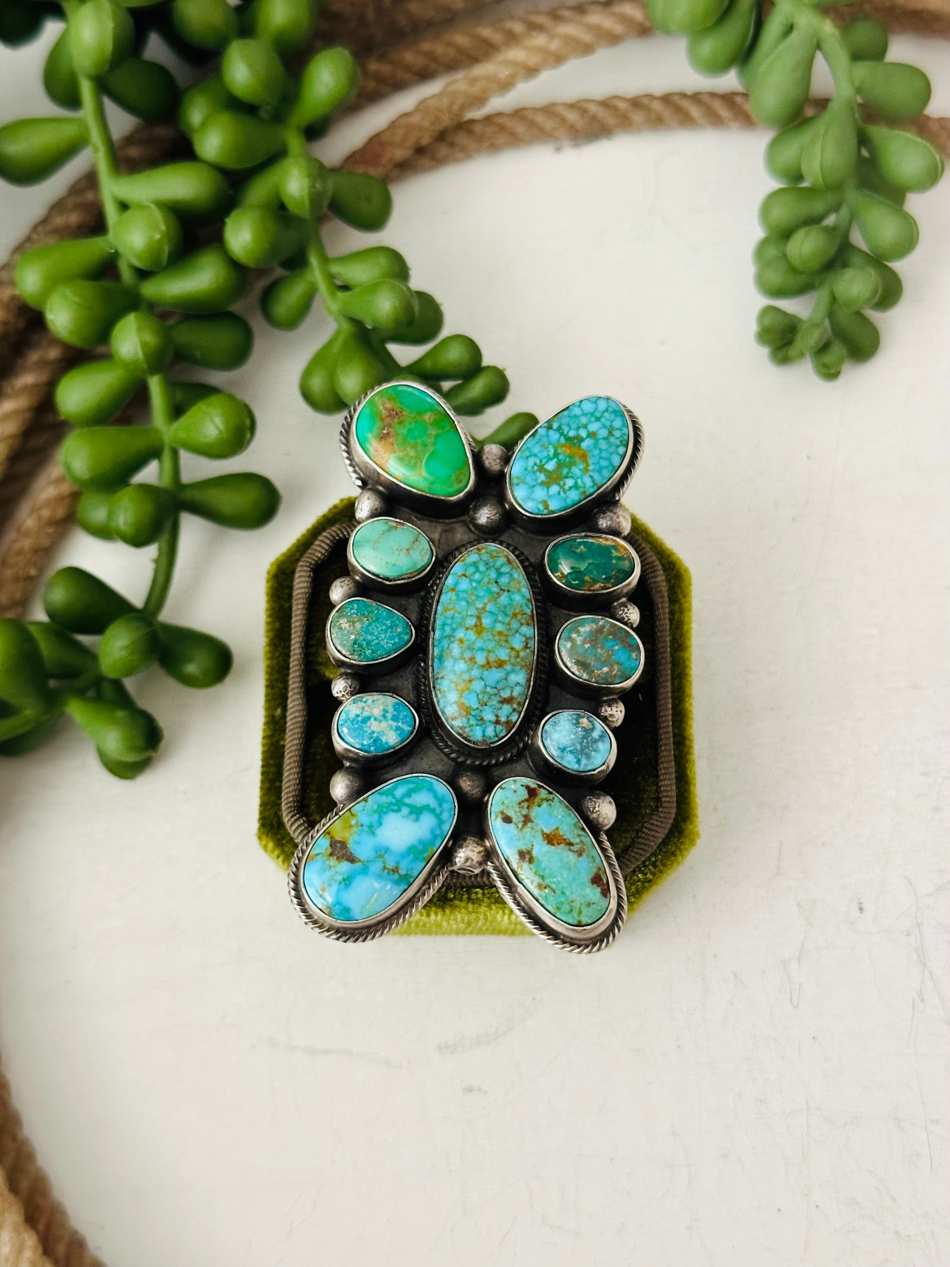 Sheila Tso Multi Turquoise Sterling Silver Cluster Ring Size 8.75