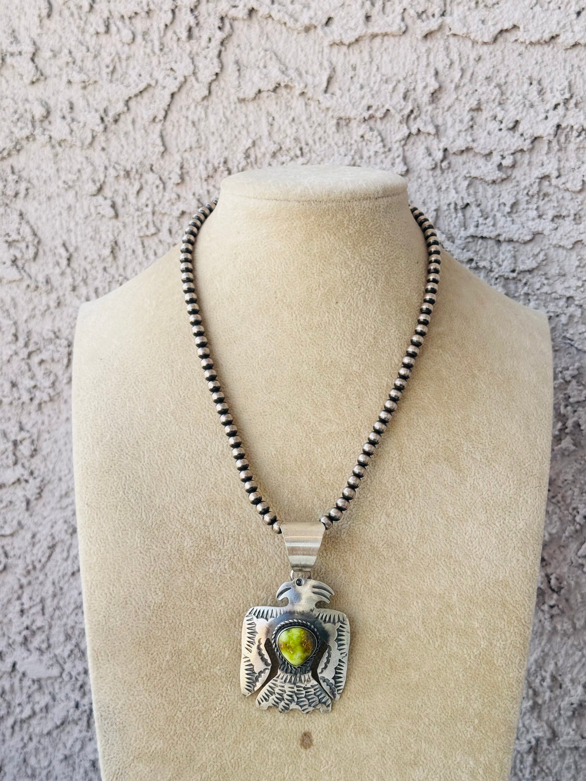 Chimney Butte Palomino Variscite & Sterling Silver Thunderbird Pendant