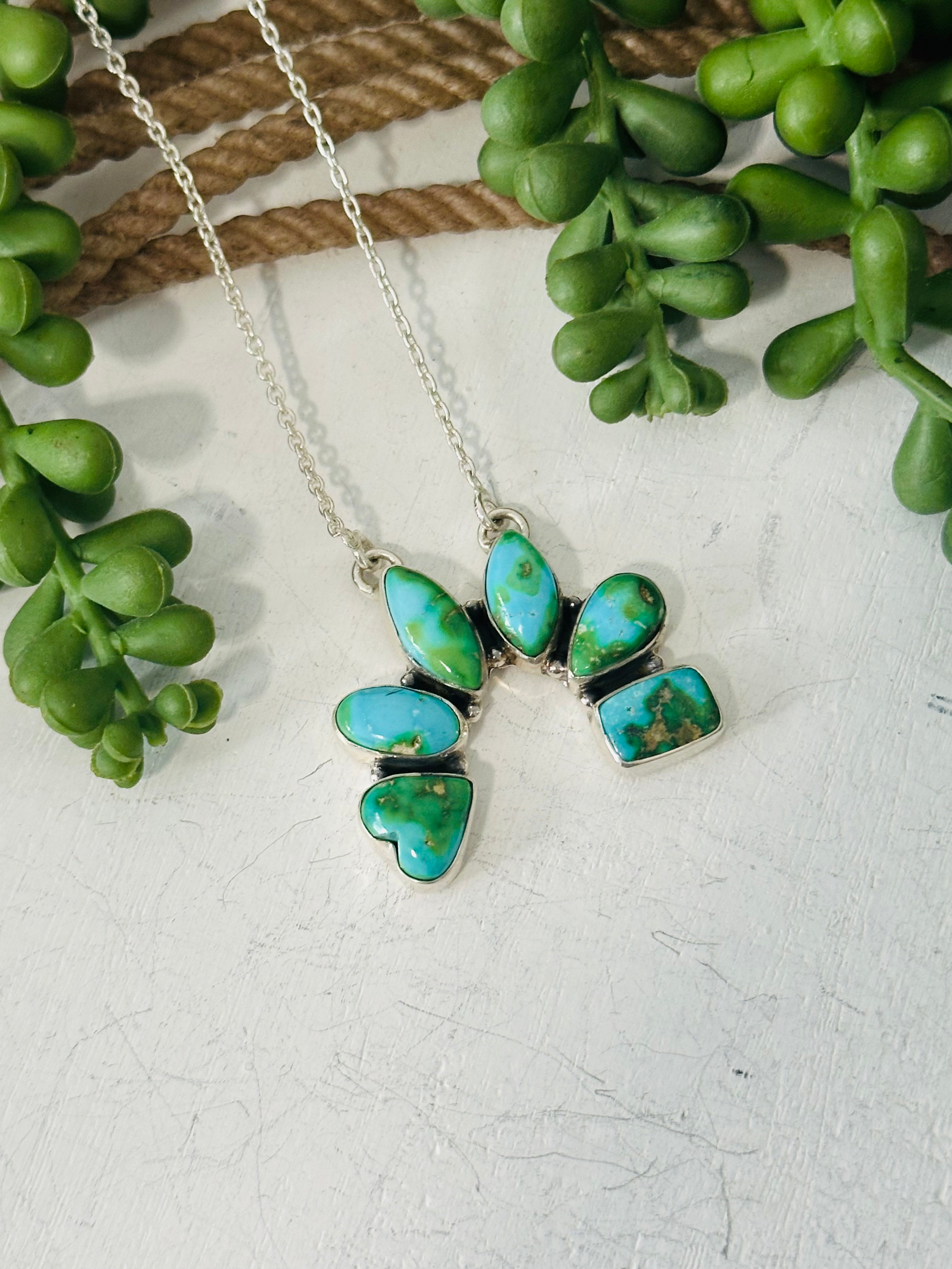 TTD “Chance” Sonoran Mountain Turquoise & Sterling Silver Cluster Naja Necklace