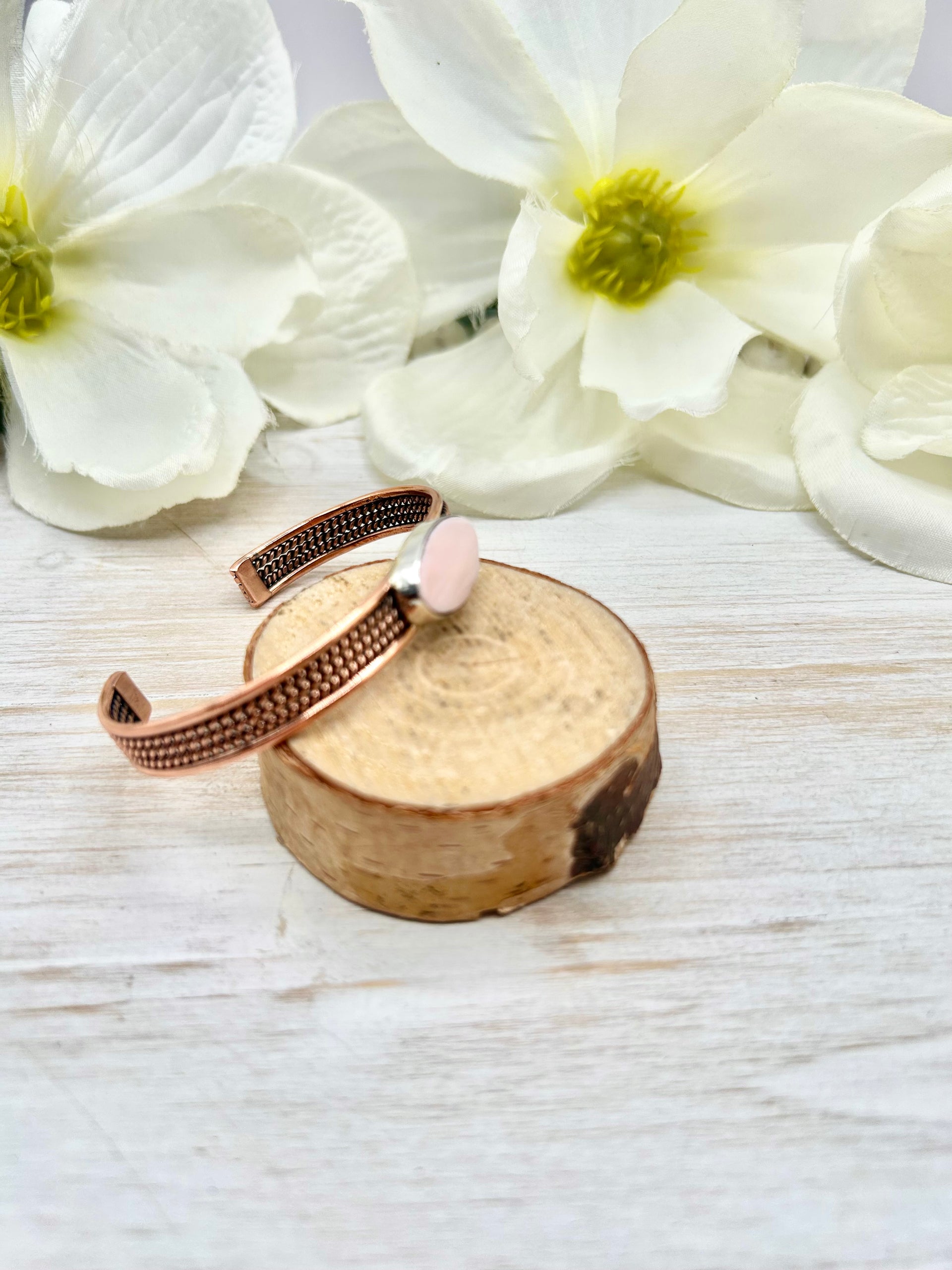 Navajo Made Pink Conch & Copper Cuff Bracelet