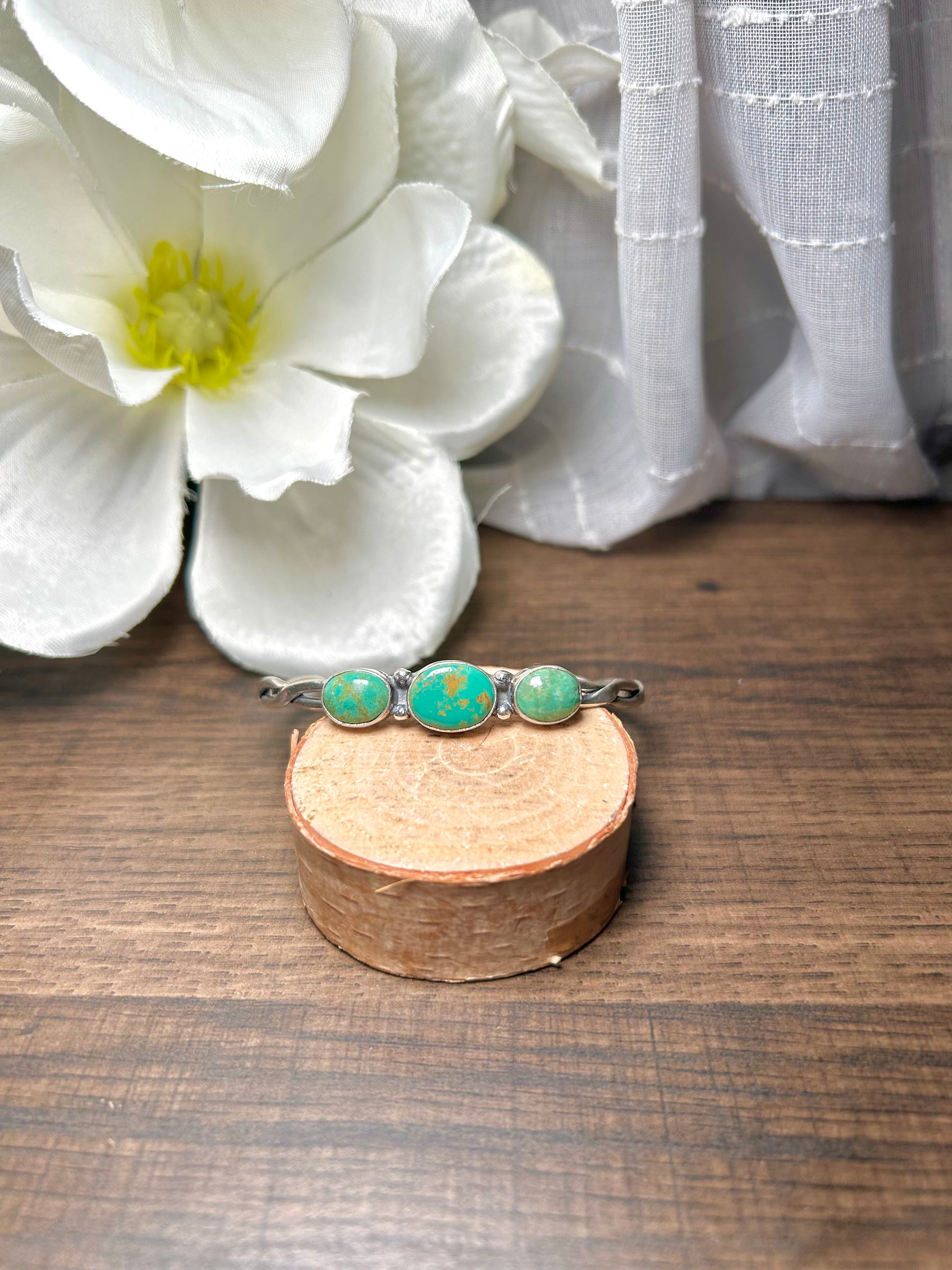 Navajo Made Kingman Turquoise & Sterling Silver Cuff Bracelet