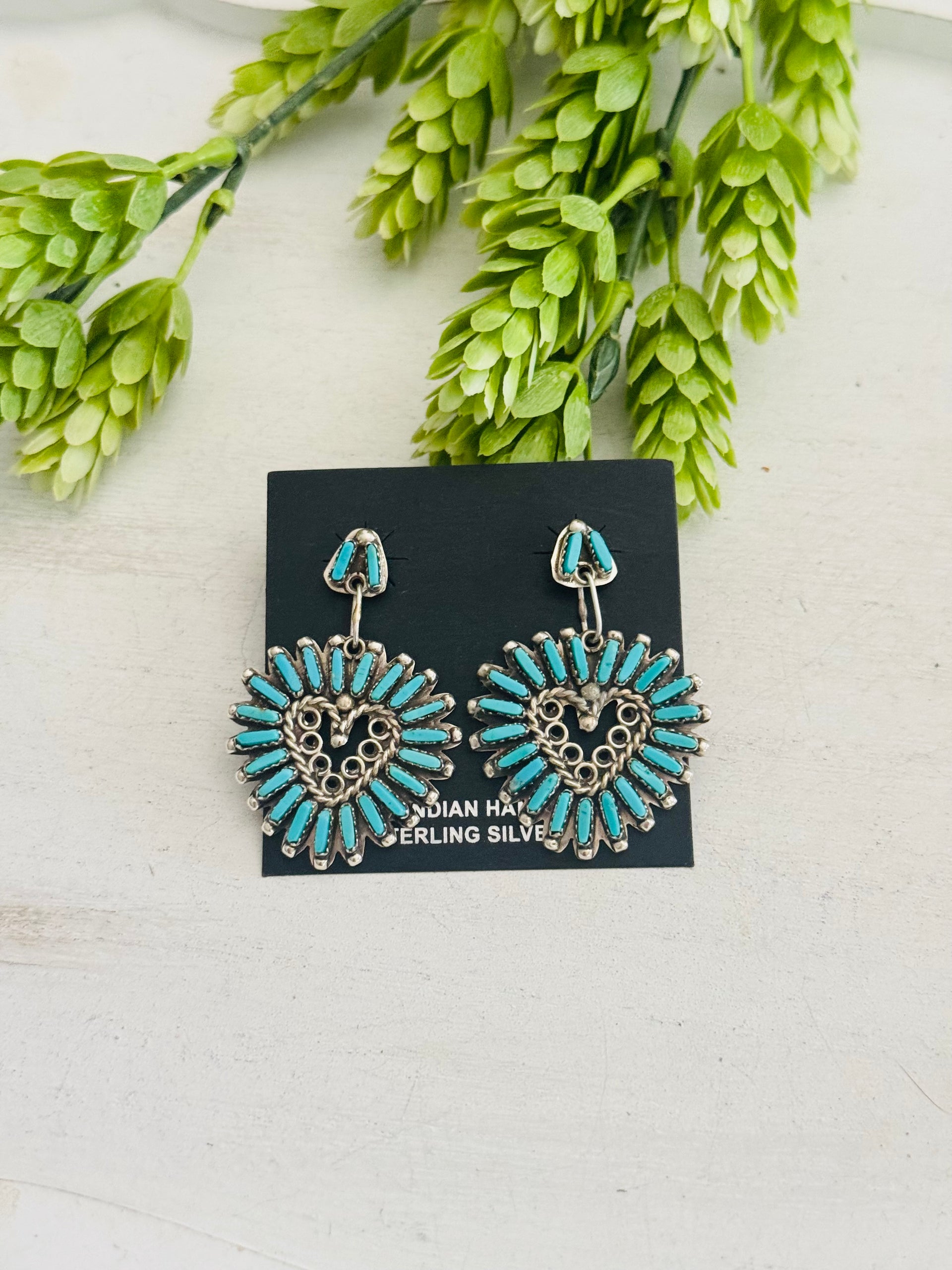 Zuni Made Kingman Turquoise & Sterling Silver Post Dangle Petite Earrings