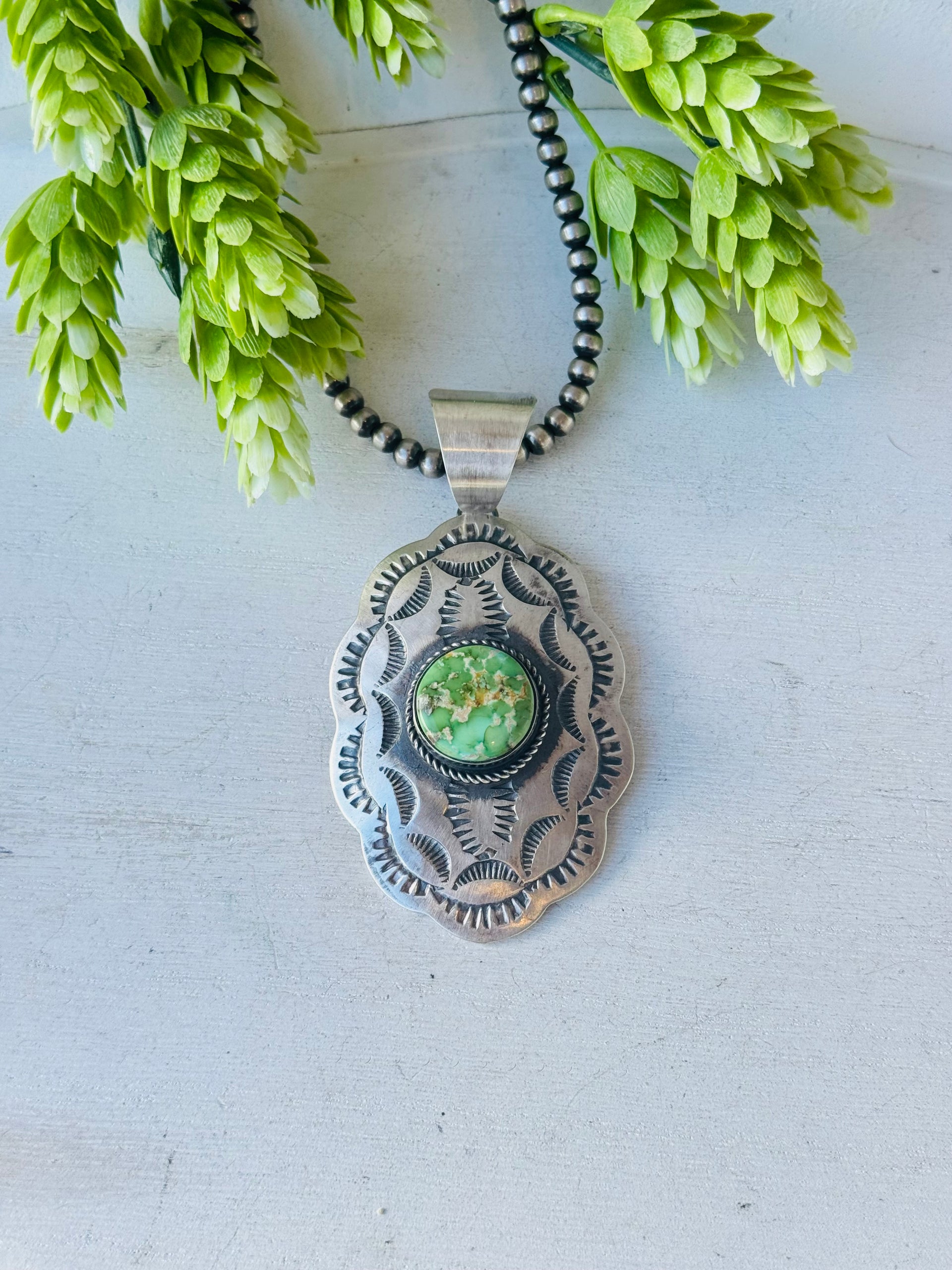 Chimney Butte Sonoran Mountain & Sterling Silver Concho Pendant