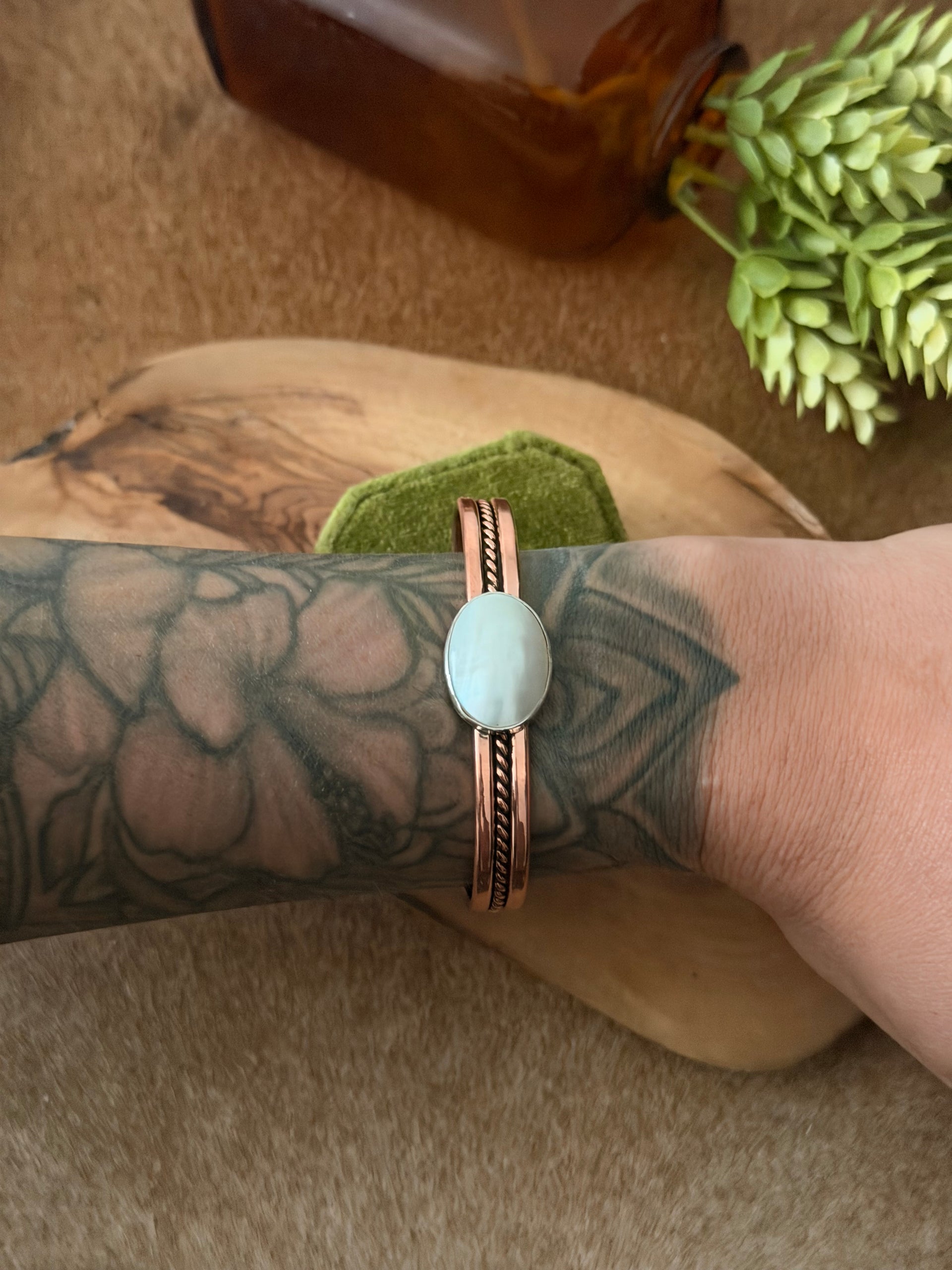 Navajo Made Fresh Water Pearl & Copper Cuff Bracelet