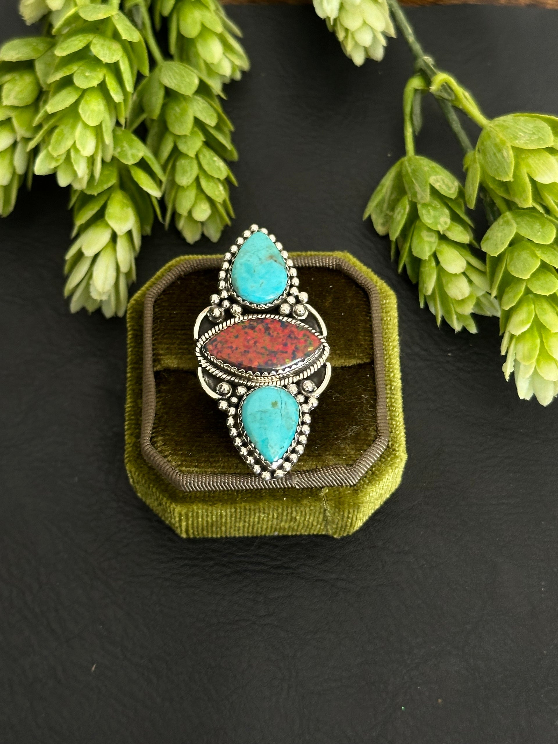 Southwest Handmade Multi Stone & Sterling Silver Adjustable Cluster Ring