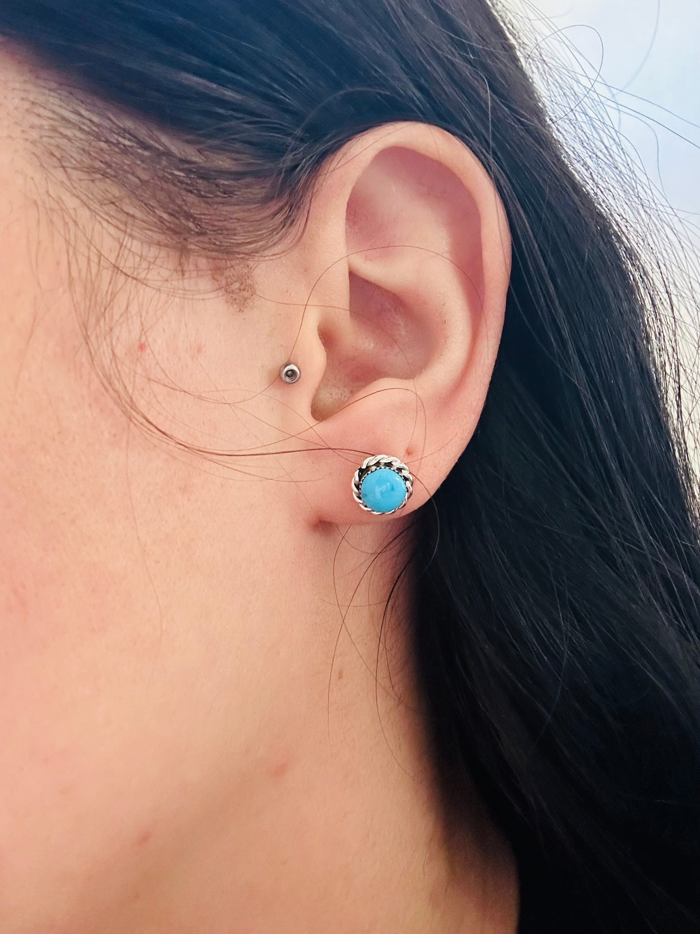 Zuni Made Turquoise & Sterling Silver Post Earrings