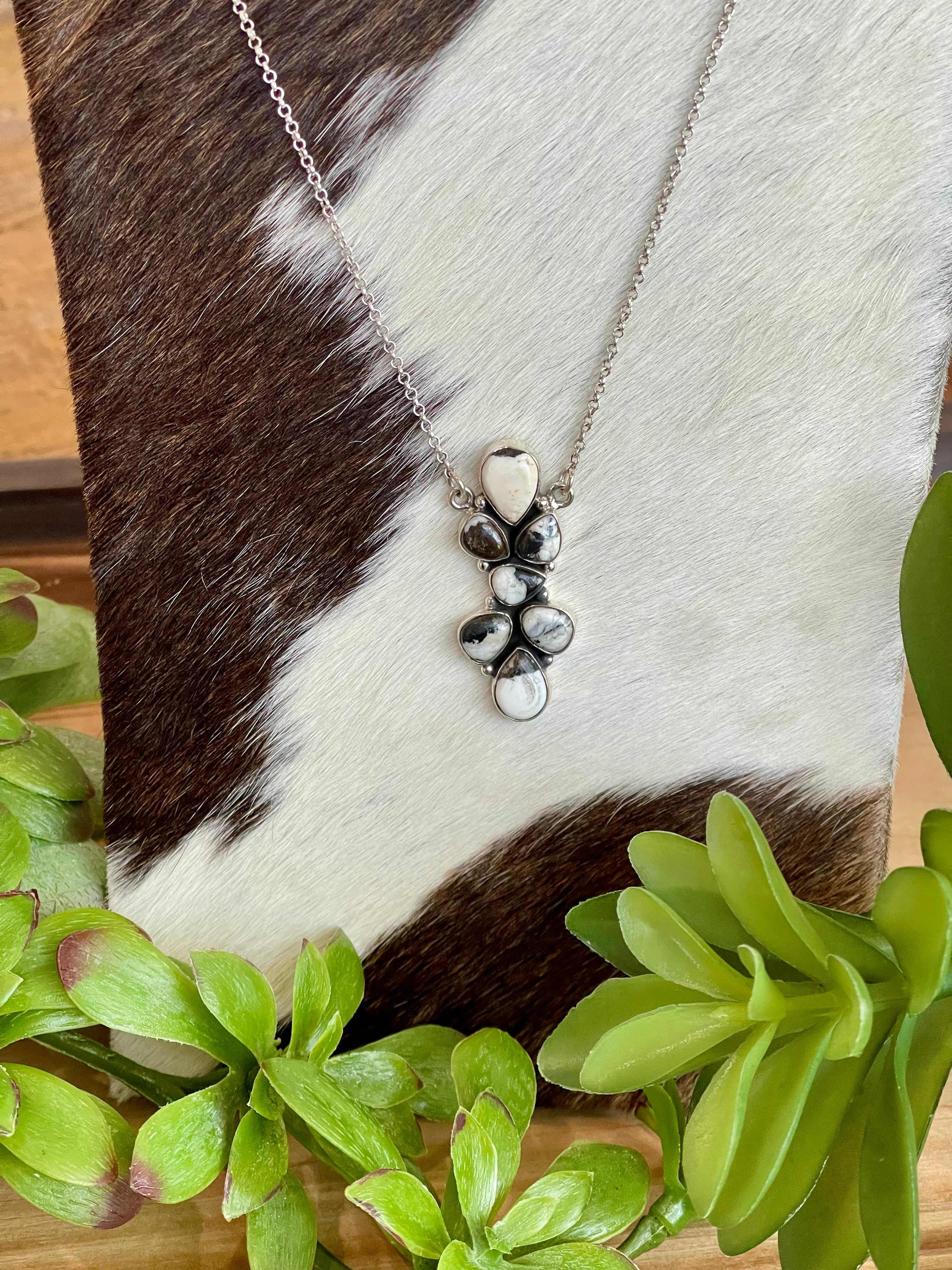 Southwest Handmade White Buffalo & Sterling Silver Cluster Necklace