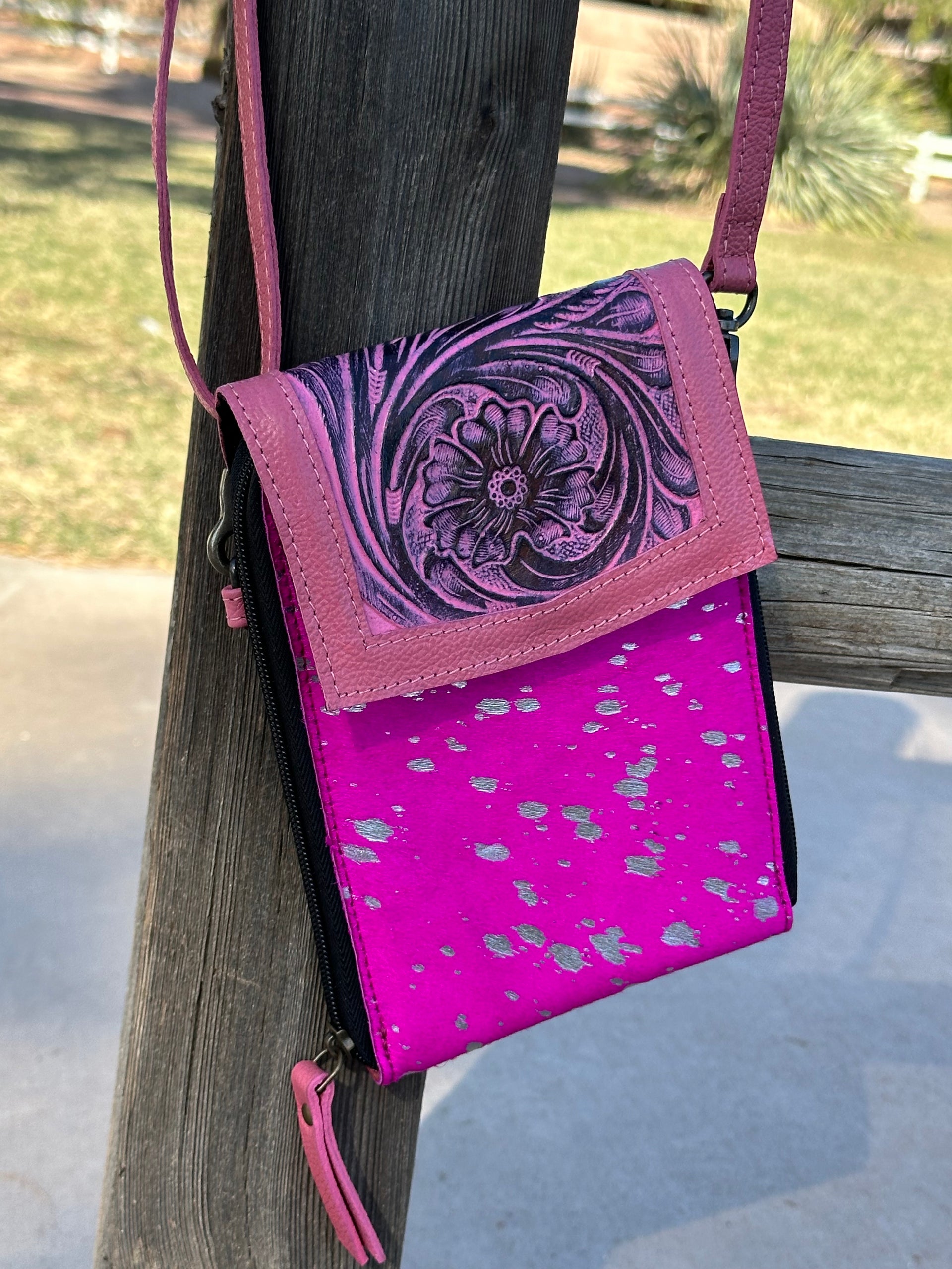 Genuine Tooled Leather & Cowhide Purse
