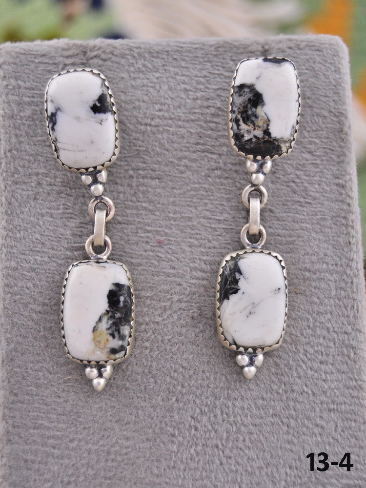 Southwest Made White Buffalo & Sterling Silver Dangle Earrings