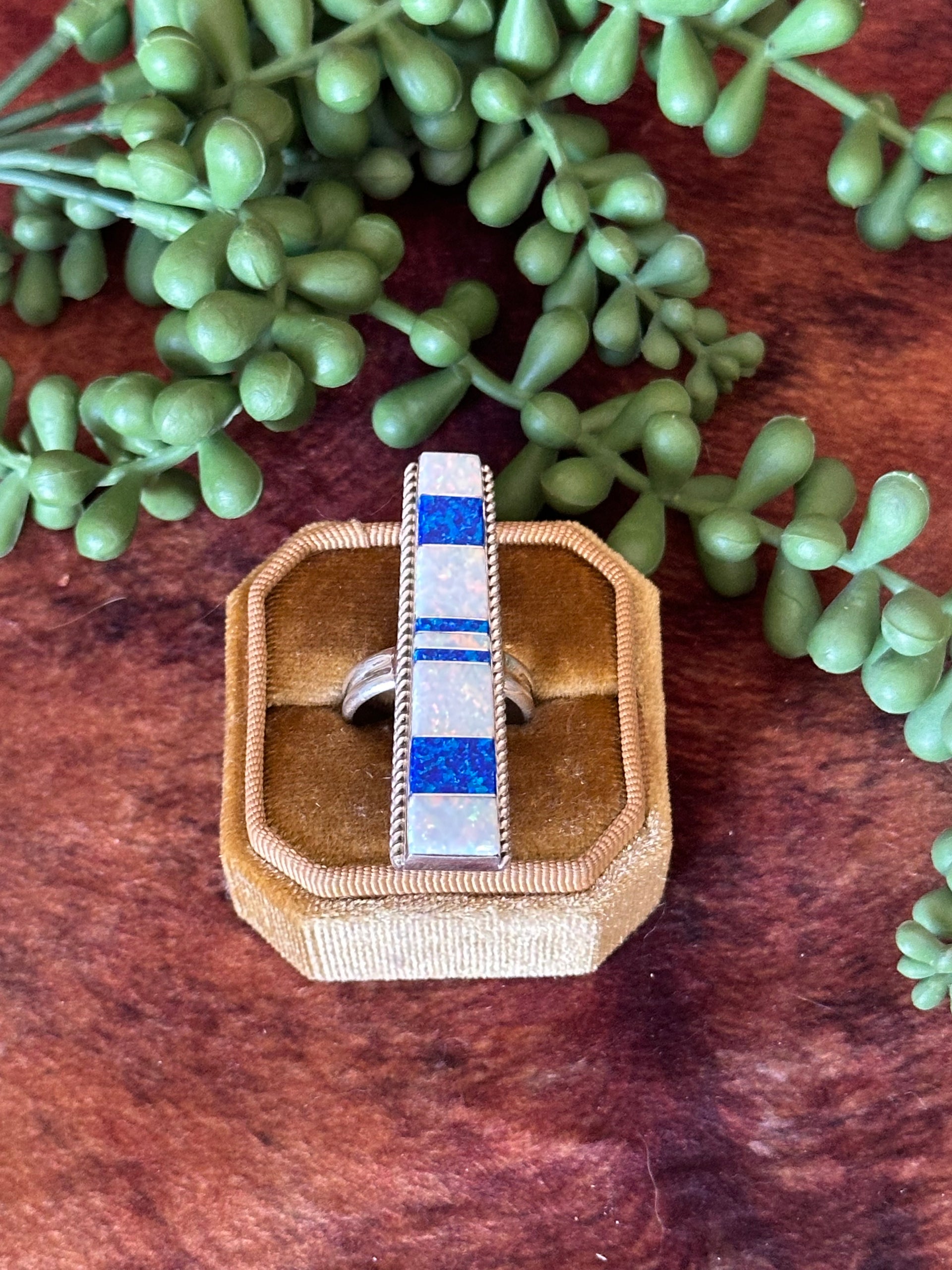 Navajo Made Opal & Sterling Silver Inlay Ring Size 9