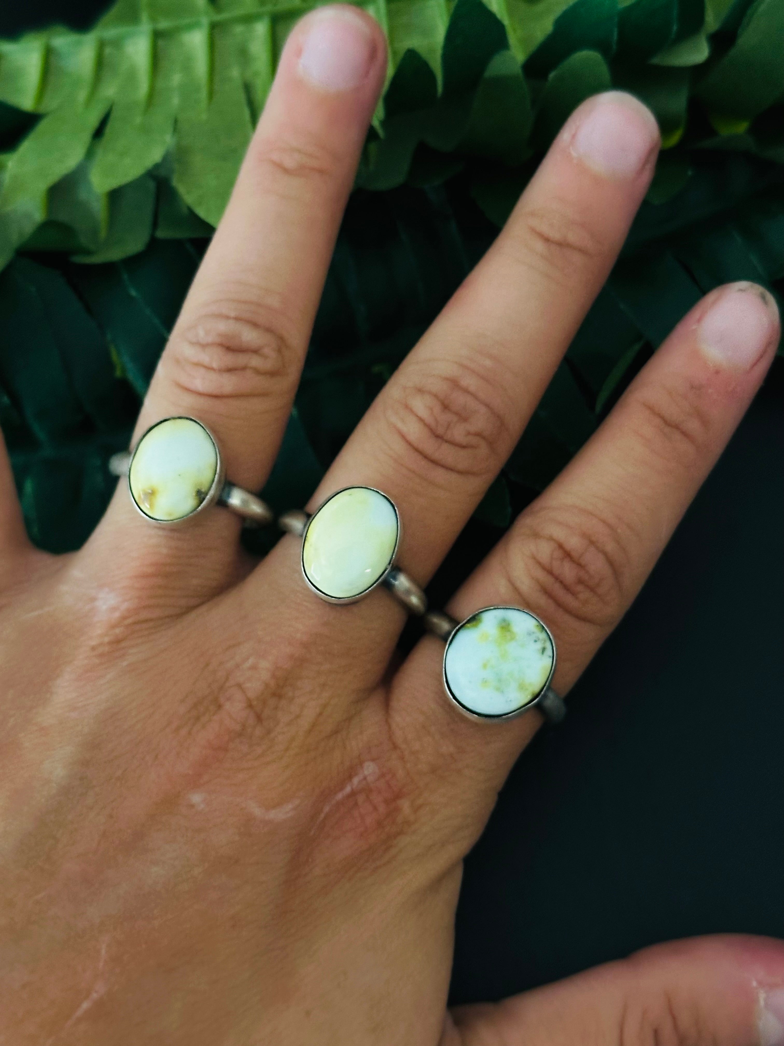 Navajo Handmade Palomino Variscite & Sterling Silver Rings