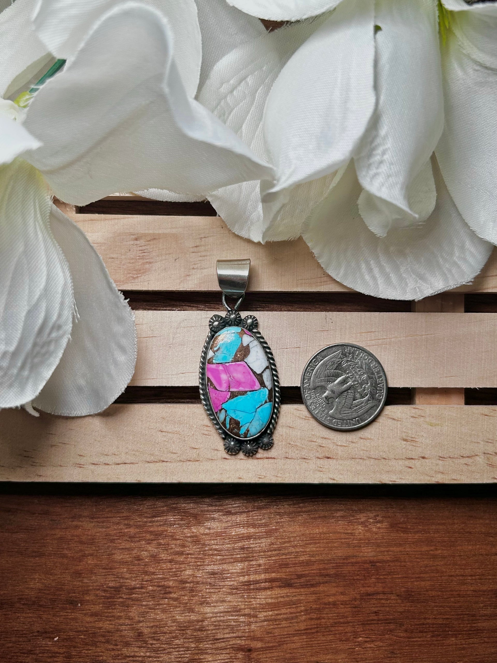Zachariah David Cotton Candy Dahlia & Sterling Silver Pendant