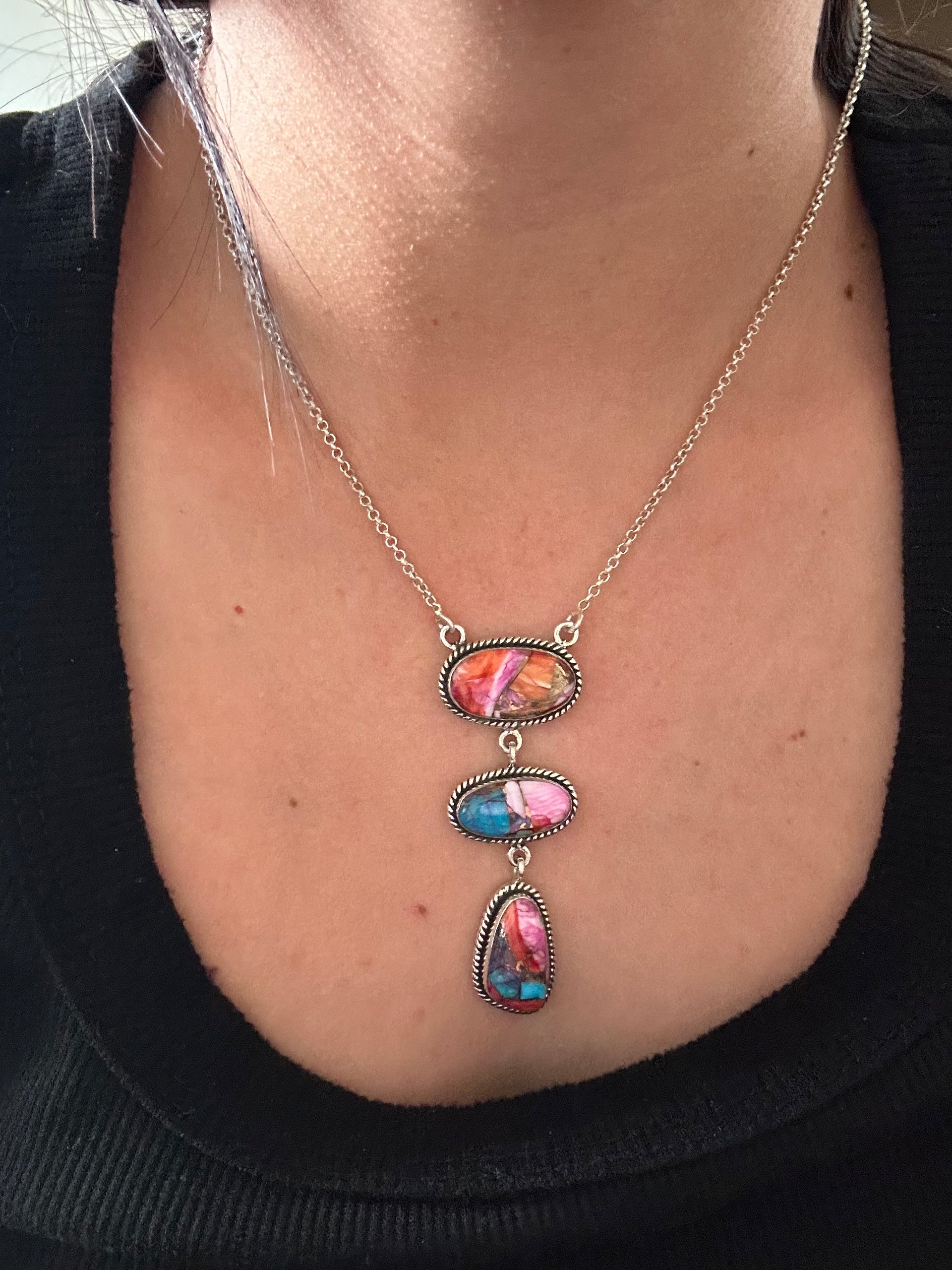 Southwest Made Mohave Turquoise & Sterling Silver Necklace