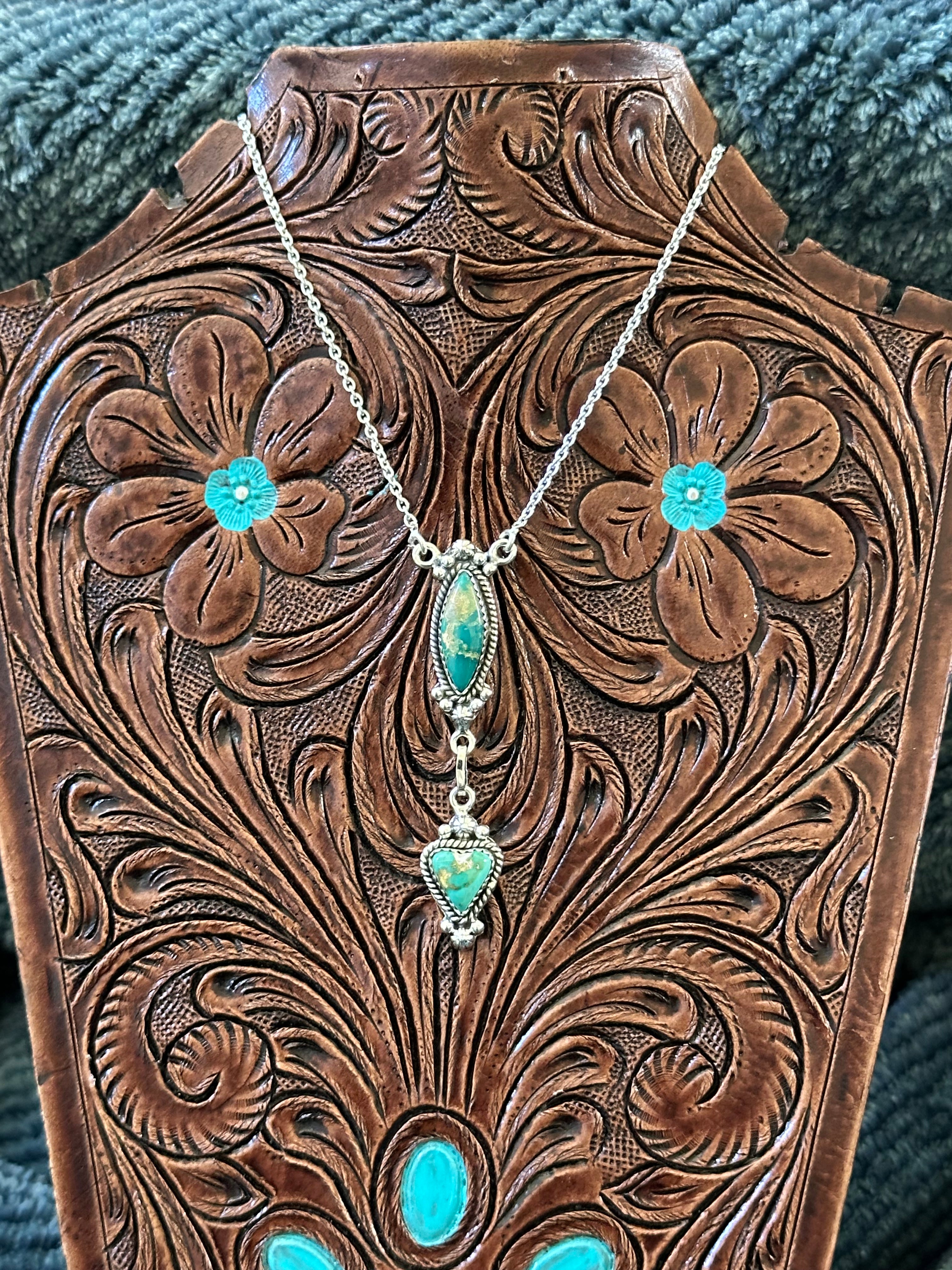 Southwest Handmade Emerald Valley Turquoise & Sterling Silver Necklace