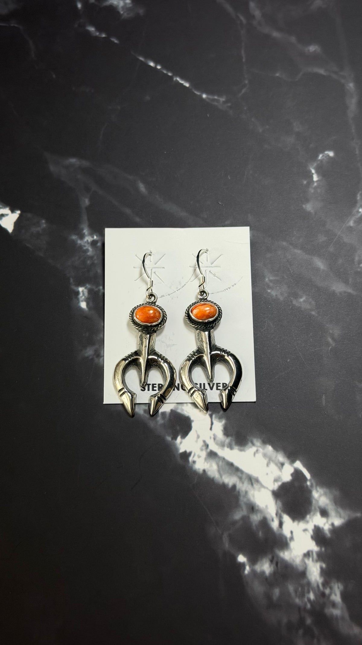 Navajo Made Spiny Oyster & Sterling Silver Naja Dangle Earrings