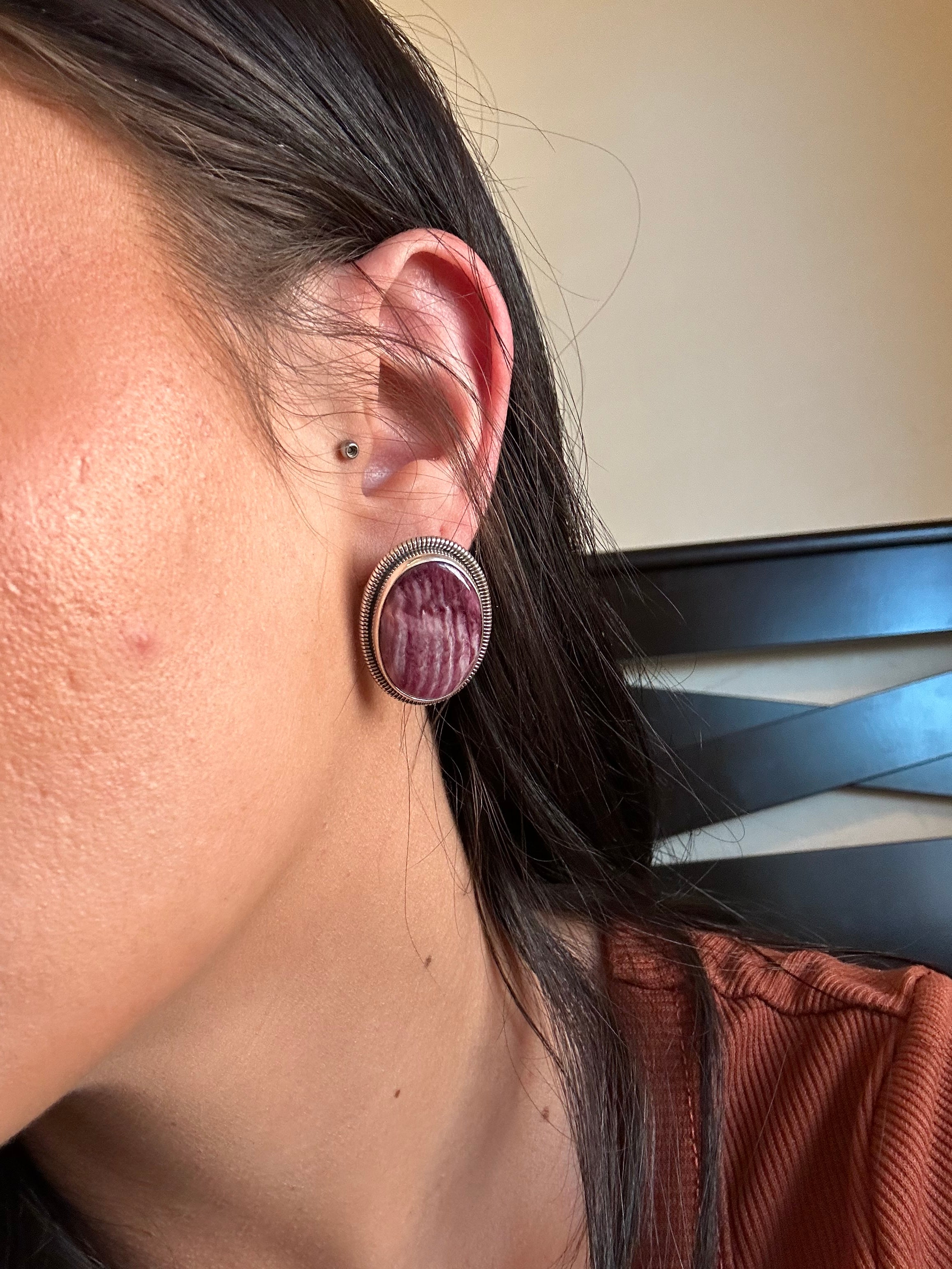 Navajo Made Purple Spiny Oyster & Sterling Silver Post Earrings